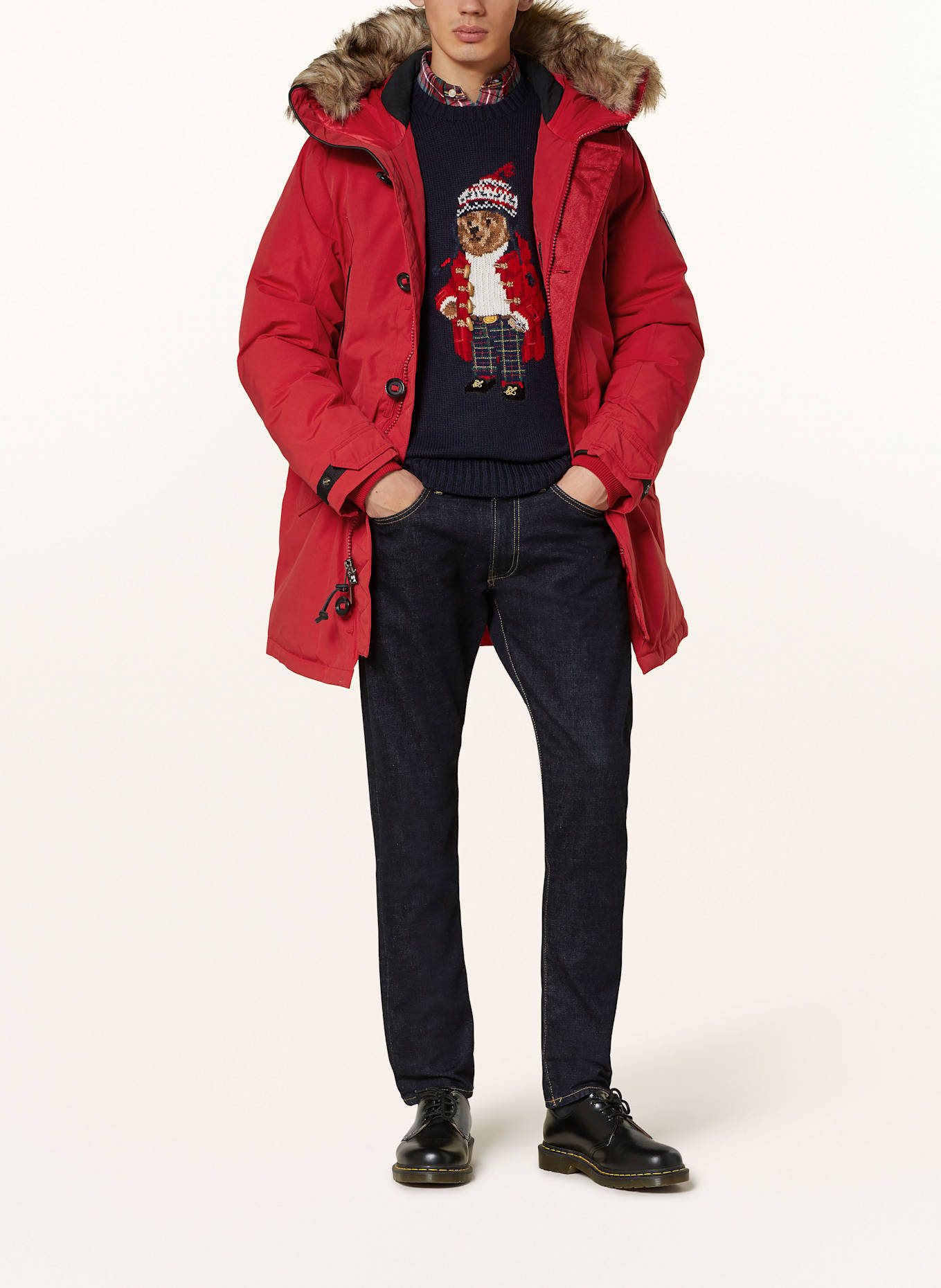 POLO RALPH LAUREN Down parka with detachable faux fur: RED