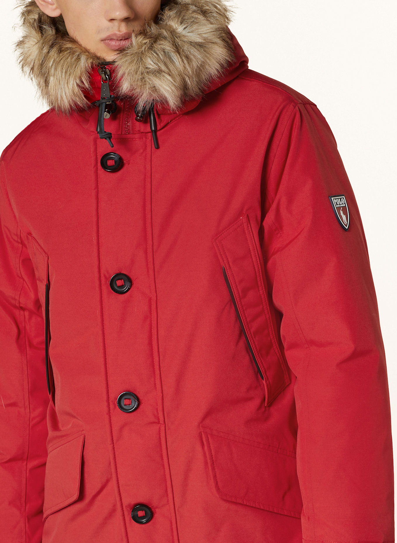POLO RALPH LAUREN Down parka with detachable faux fur: RED