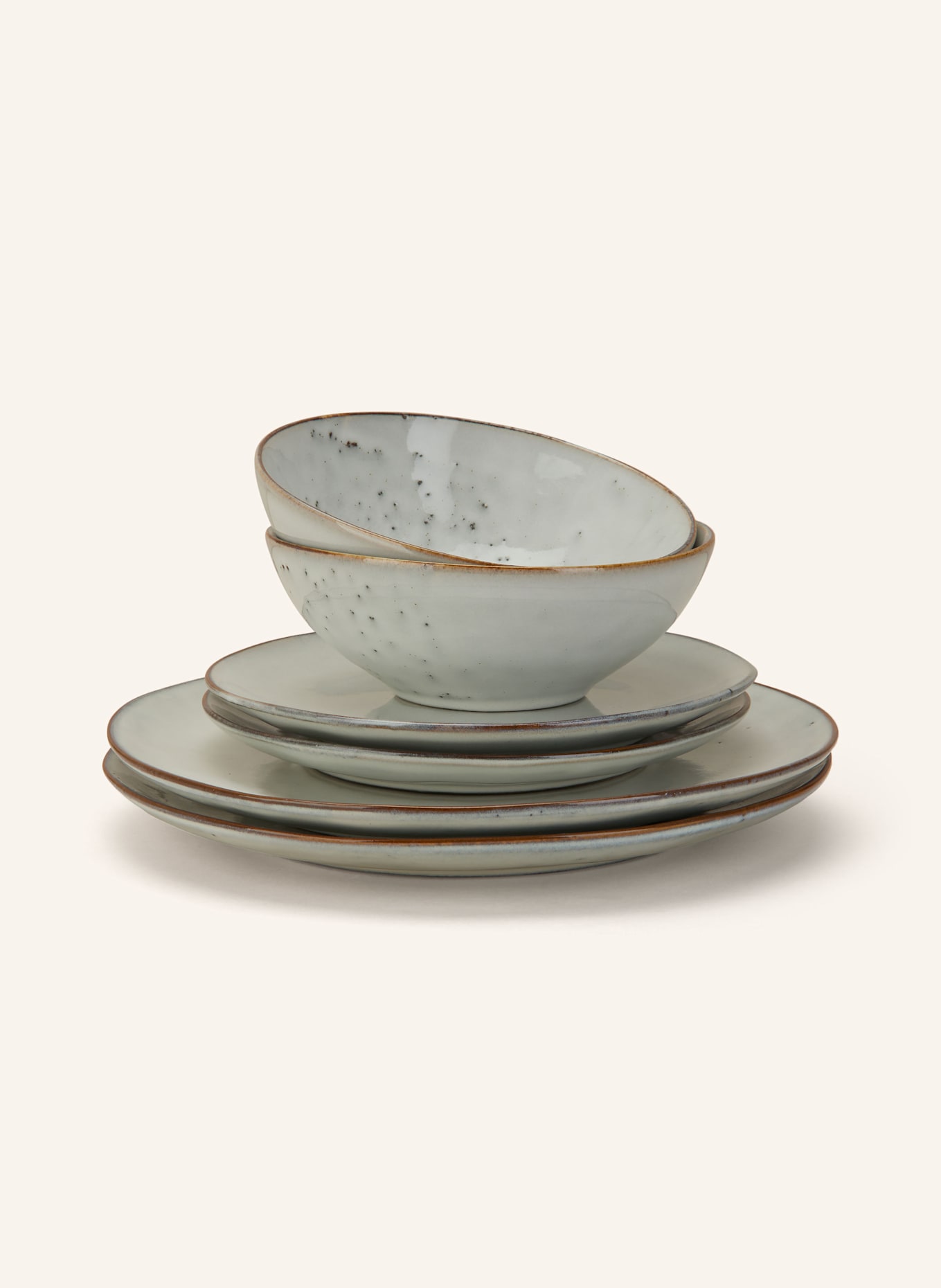 BROSTE COPENHAGEN 6-teiliges Geschirrset NORDIC SAND: WEISS / HELLBLAU / DUNKELBRAUN