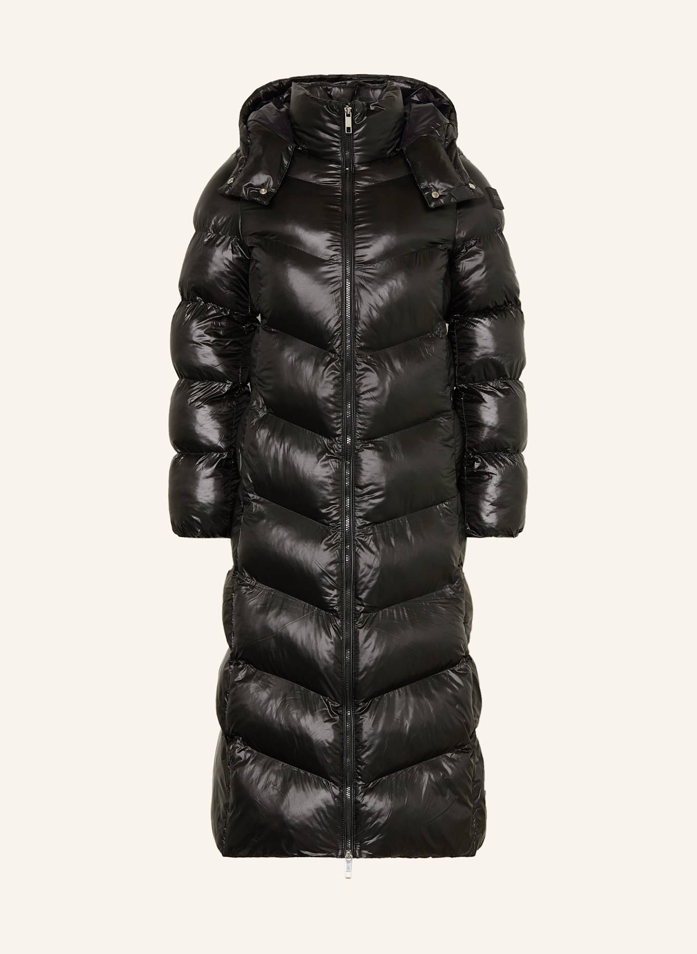 Black quilted coat with hood on sale