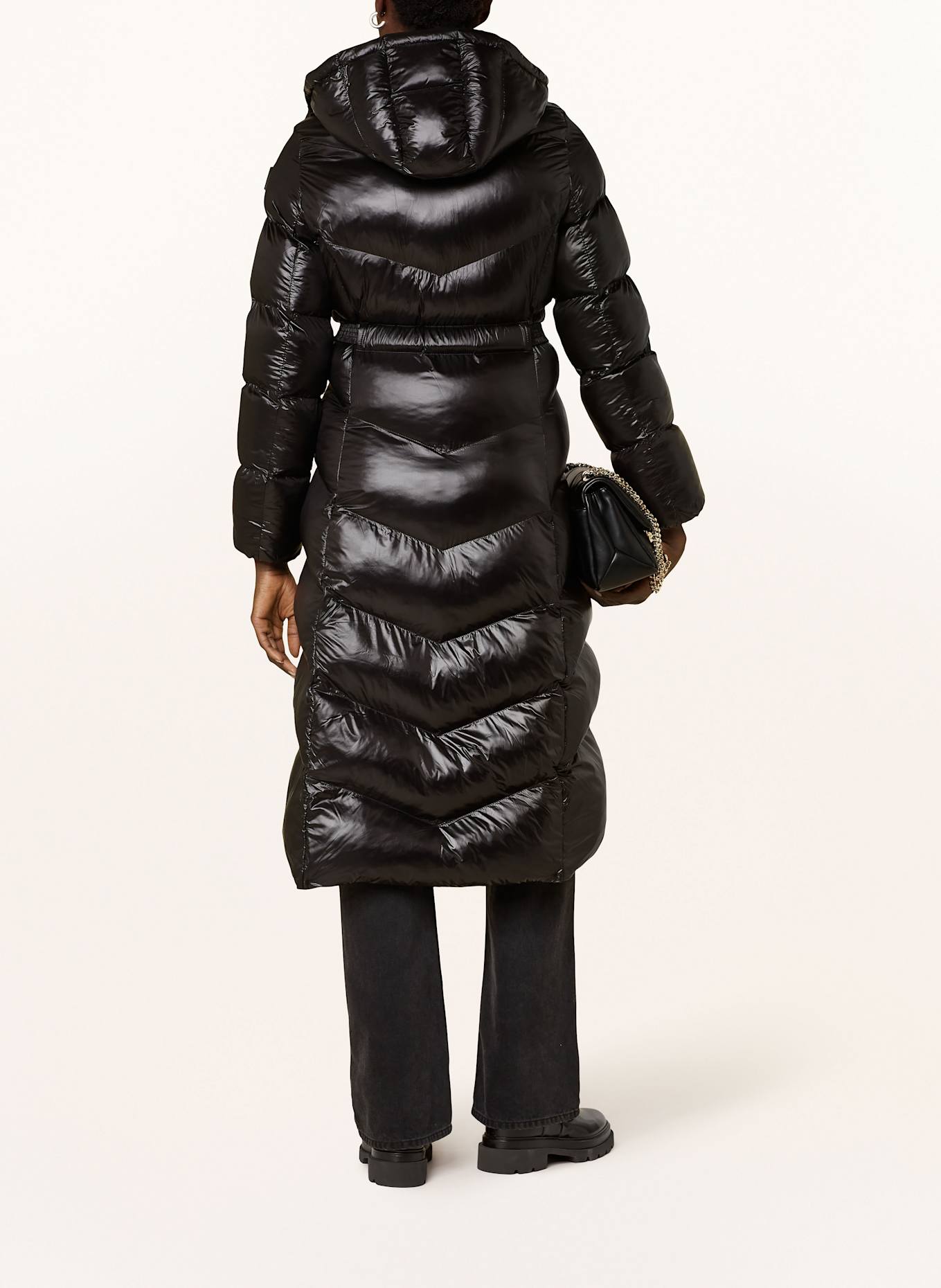 Black quilted coat with hood discount