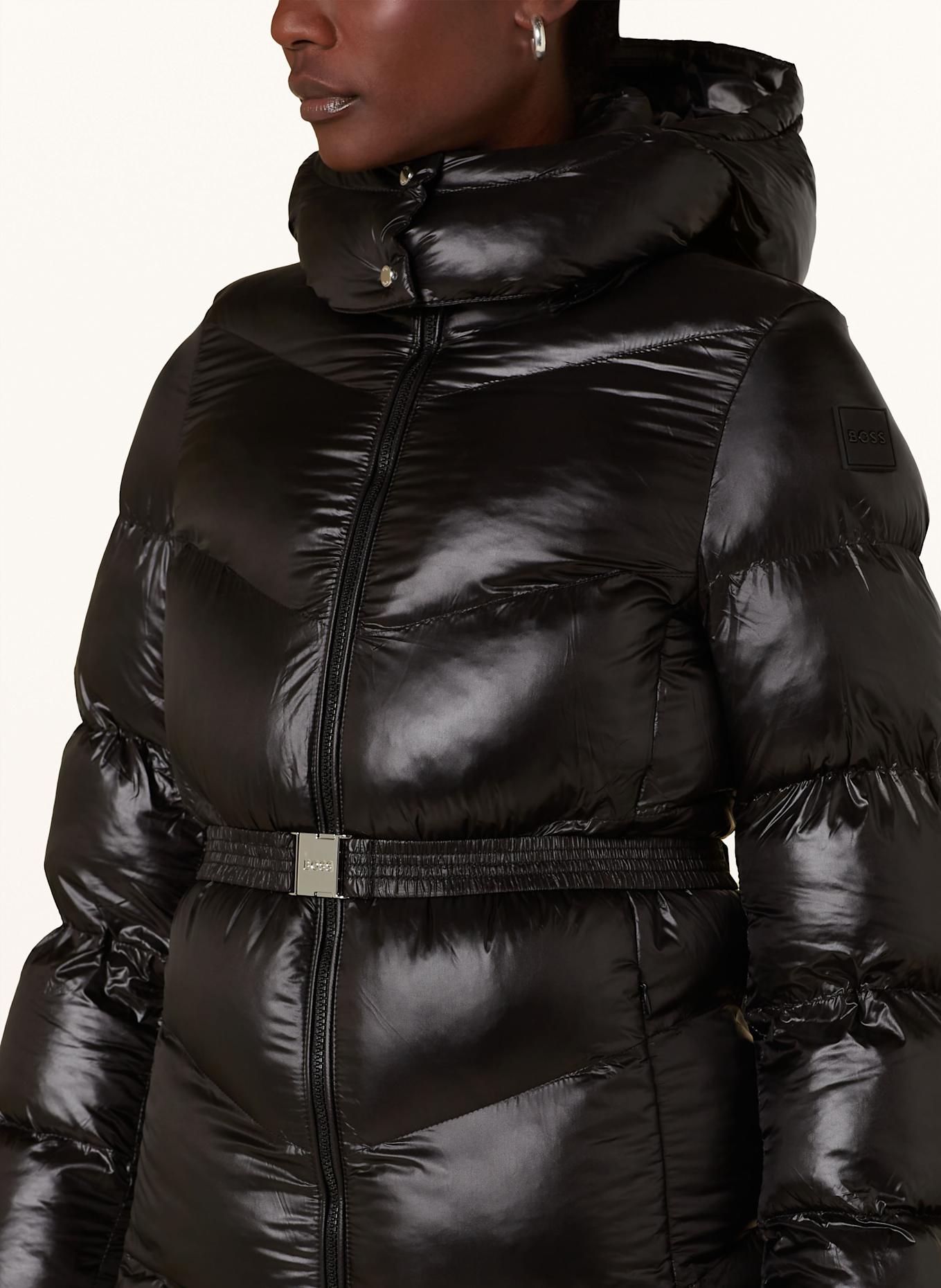Black quilted coat with hood online