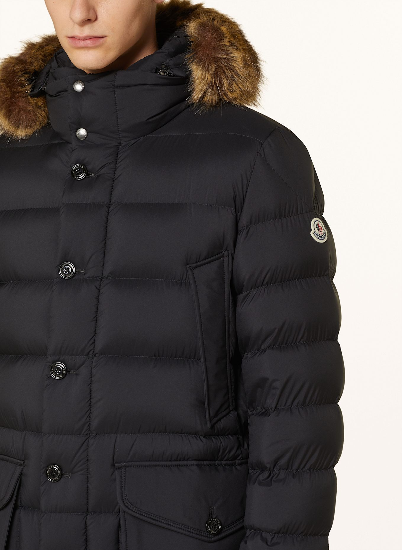 MONCLER Daunenjacke CLUNYE mit abnehmbarem Kunstpelz: SCHWARZ