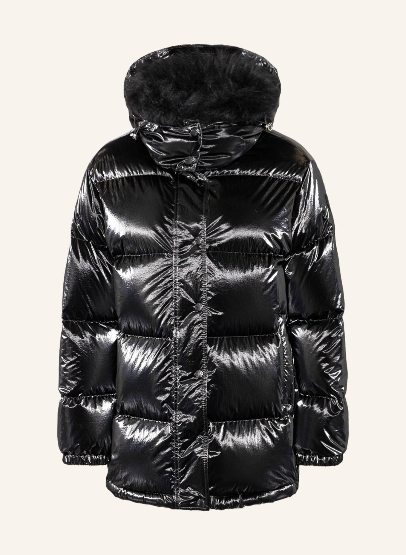 Black moncler coat with fur hood discount