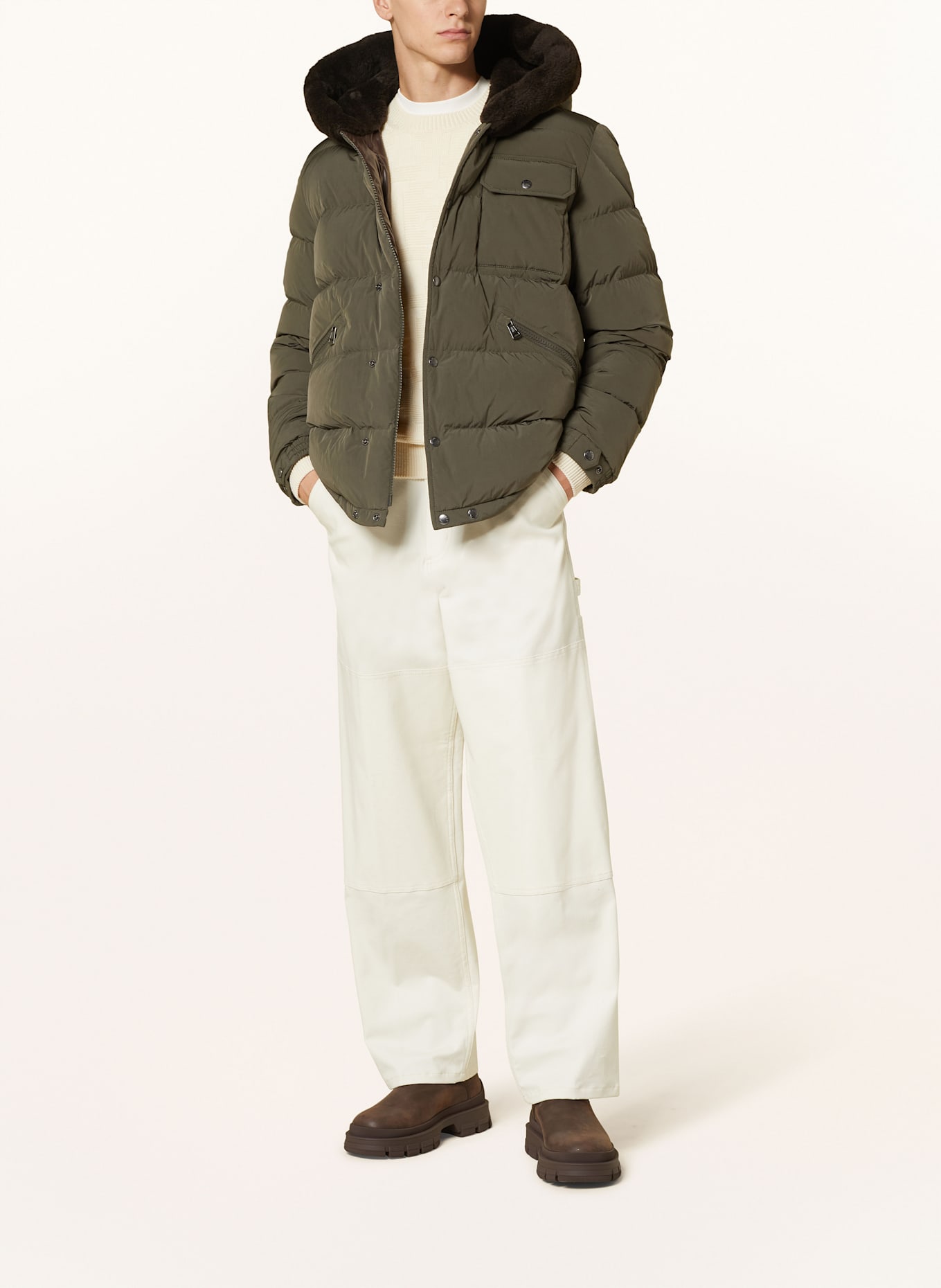 MONCLER Kurtka puchowa MARCELETTES ze sztucznym futrem: OLIWKOWY