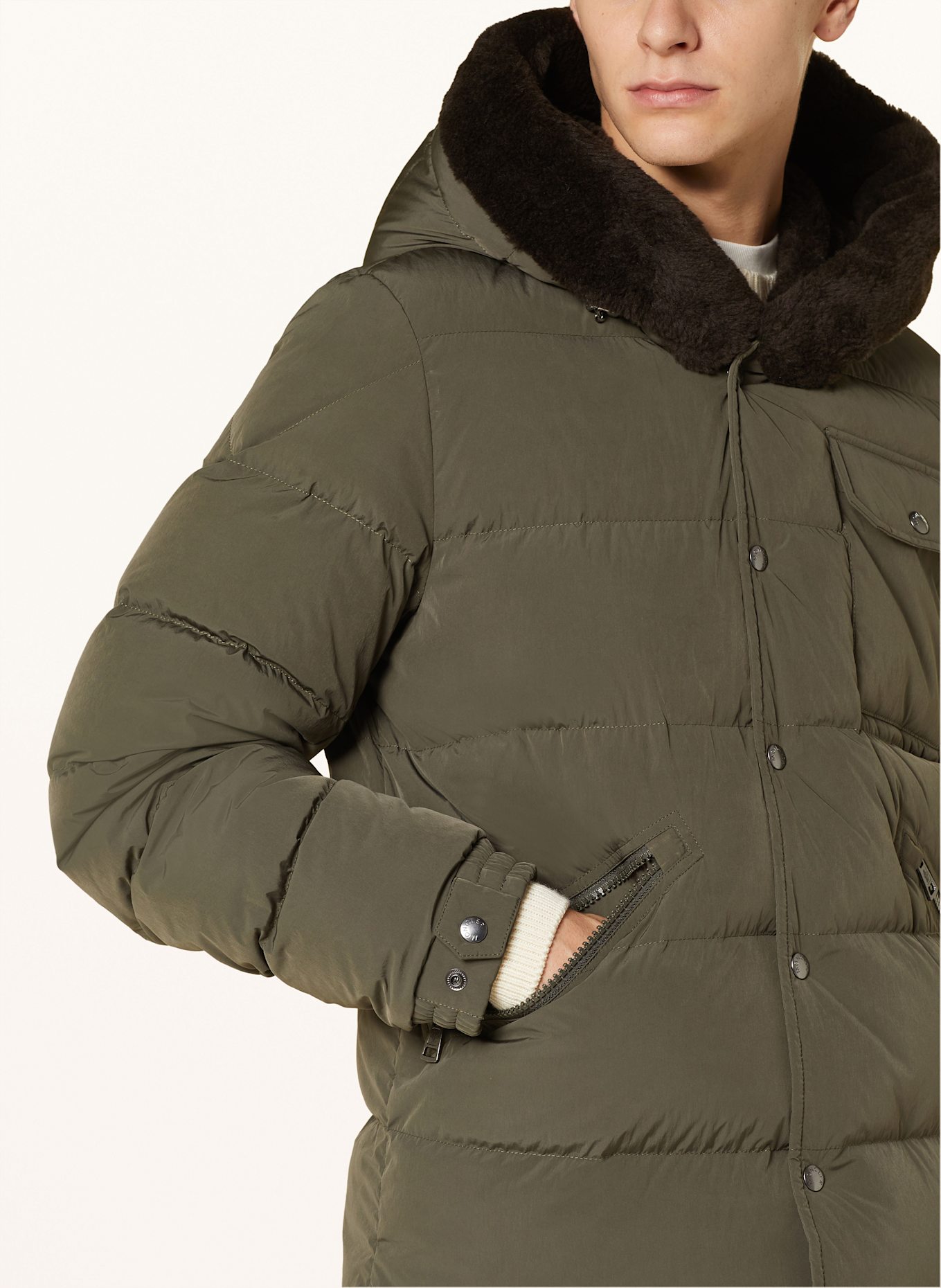 MONCLER MARCELETTES down jacket with faux fur in olive