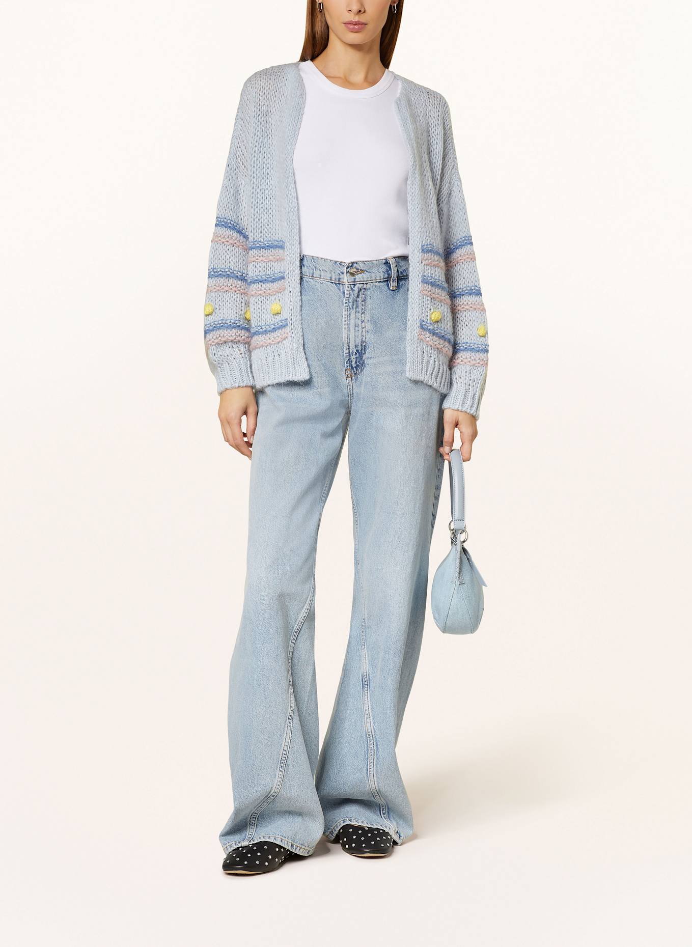 Rich & Royal Knit cardigan with mohair: BLUE GRAY / YELLOW / ROSE