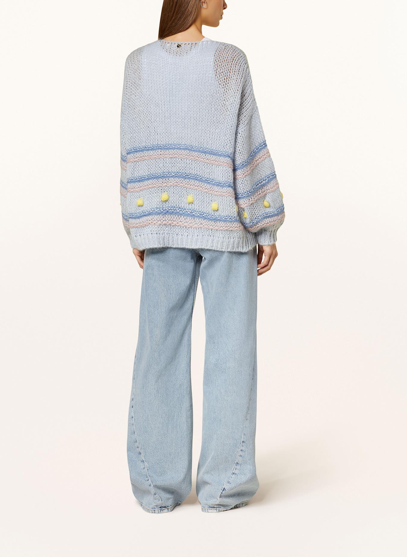 Rich & Royal Knit cardigan with mohair: BLUE GRAY / YELLOW / ROSE