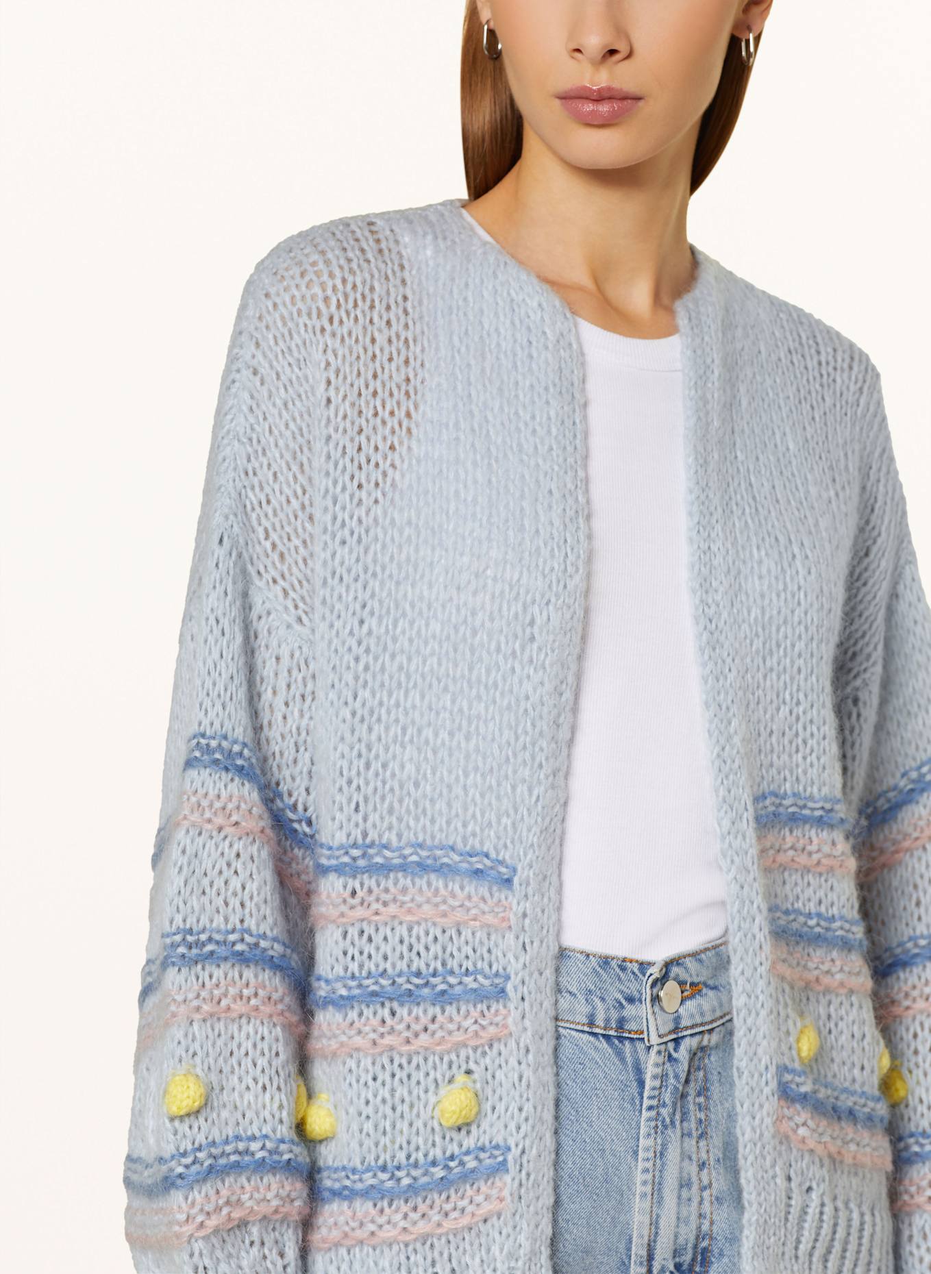 Rich & Royal Knit cardigan with mohair: BLUE GRAY / YELLOW / ROSE