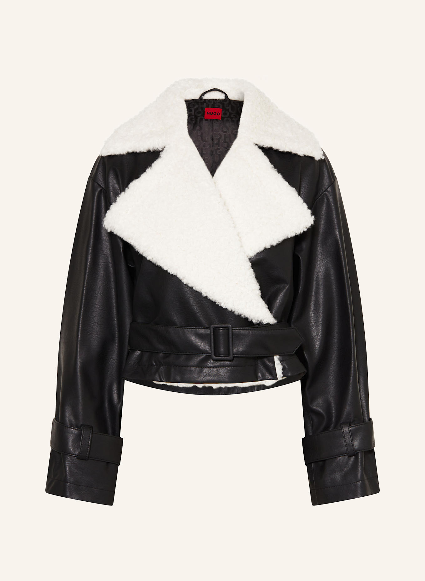 Black faux fur trim biker jacket online