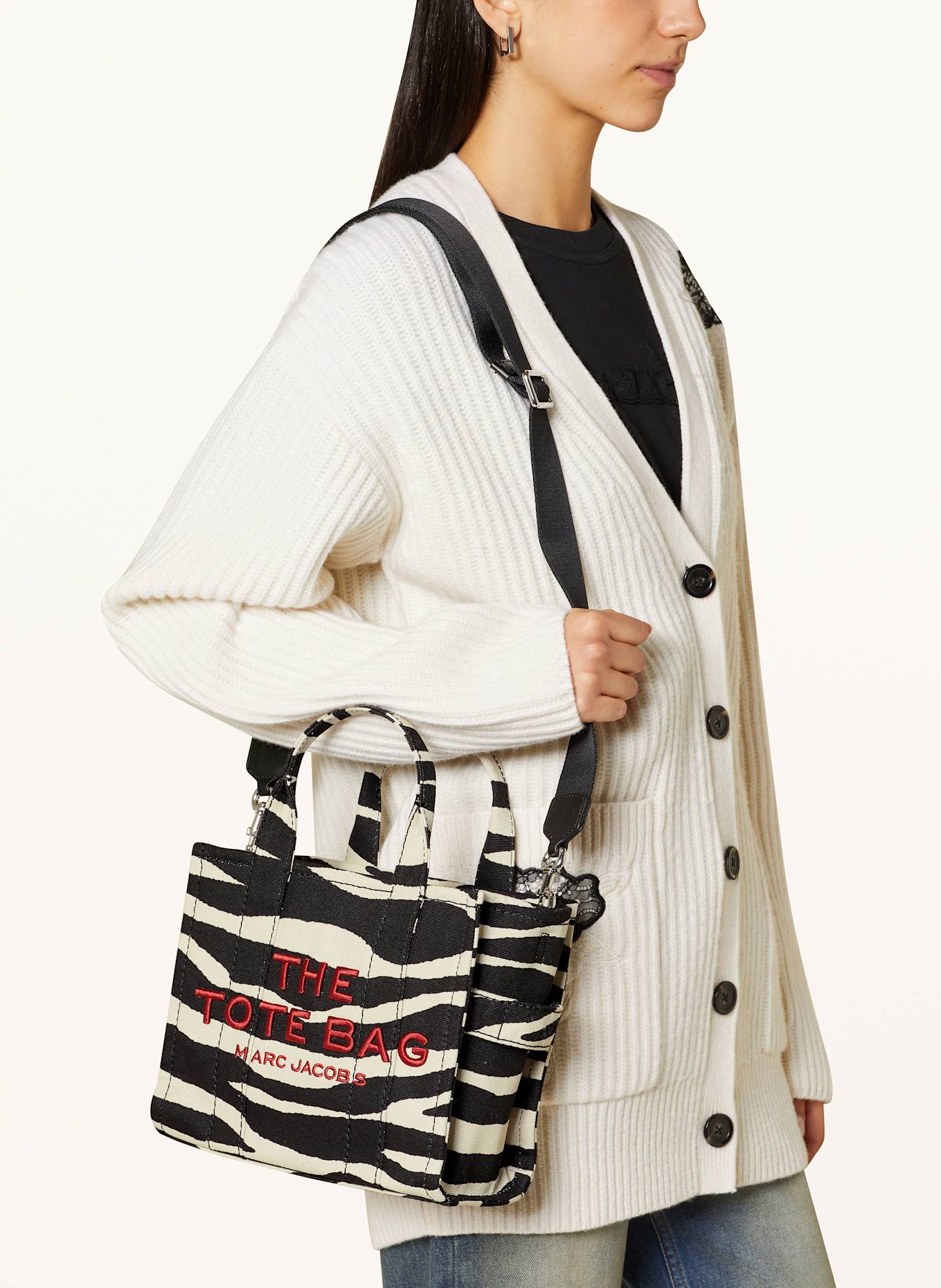 MARC JACOBS Crossbody bag THE SMALL TOTE BAG CANVAS ZEBRA in black cream