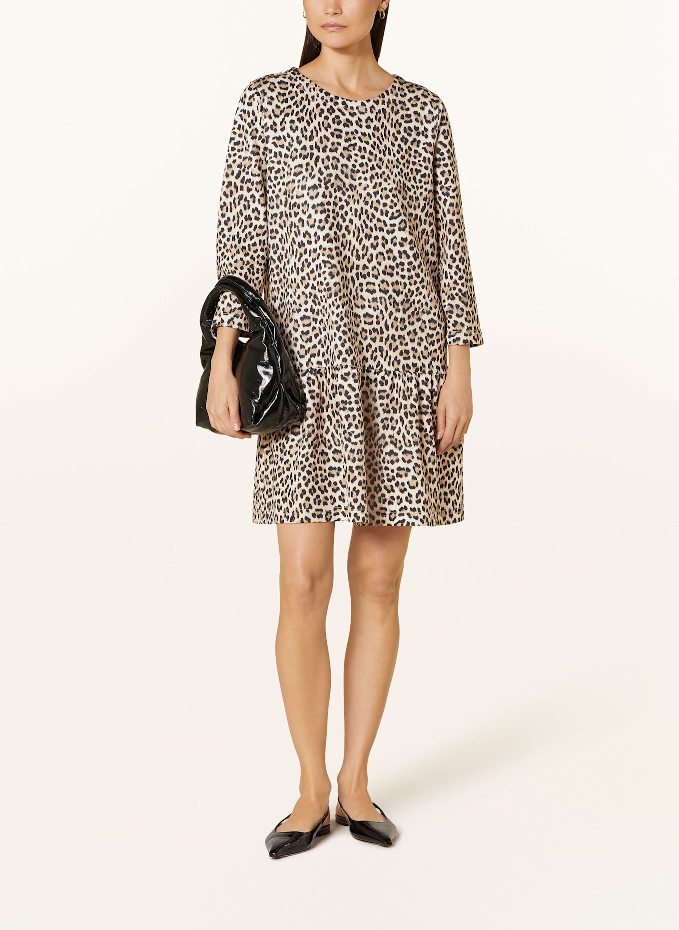 Rich & Royal Dress with 3/4 sleeves: LIGHT BROWN / BLACK