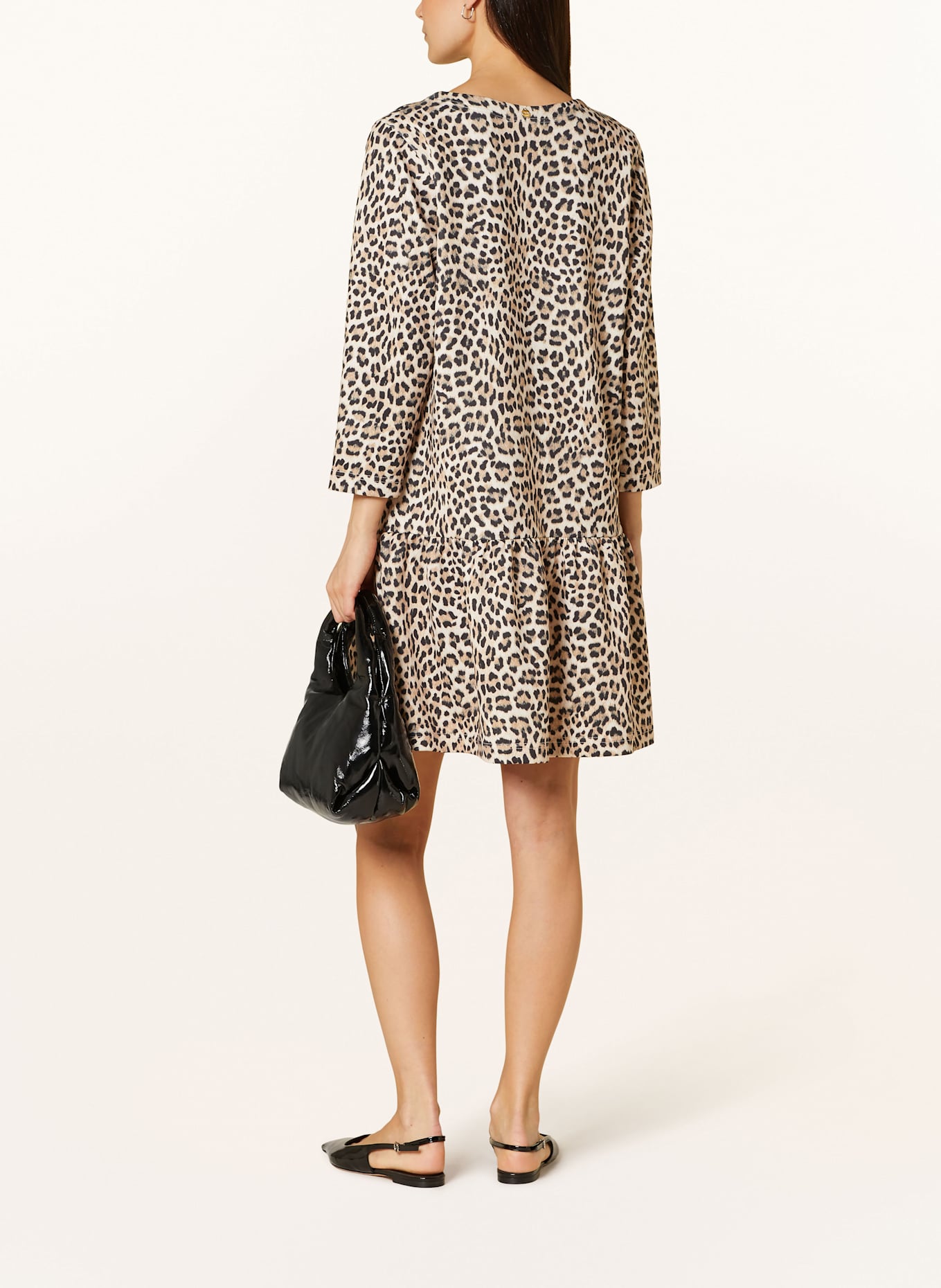 Rich & Royal Dress with 3/4 sleeves: LIGHT BROWN / BLACK