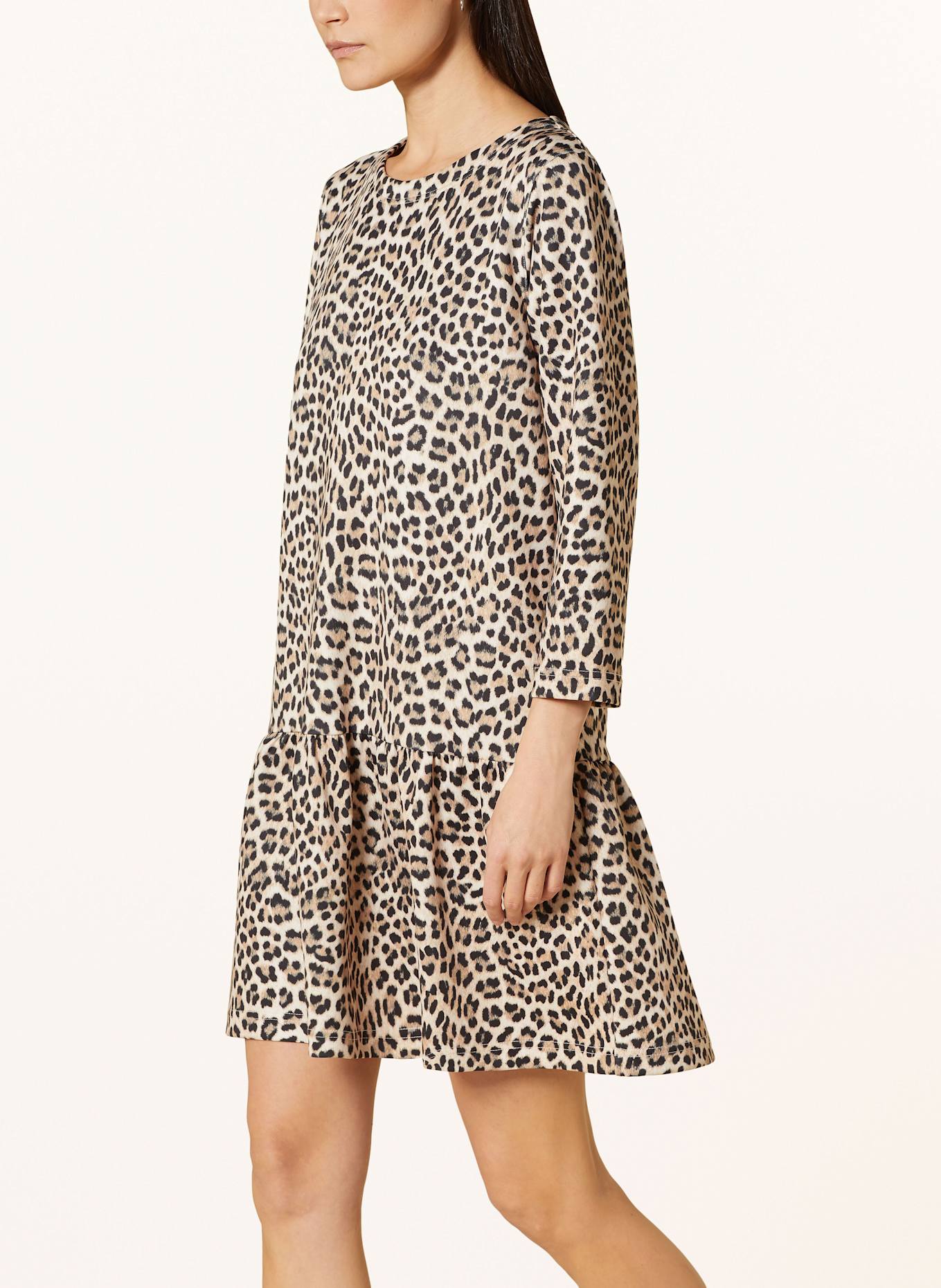 Rich & Royal Dress with 3/4 sleeves: LIGHT BROWN / BLACK