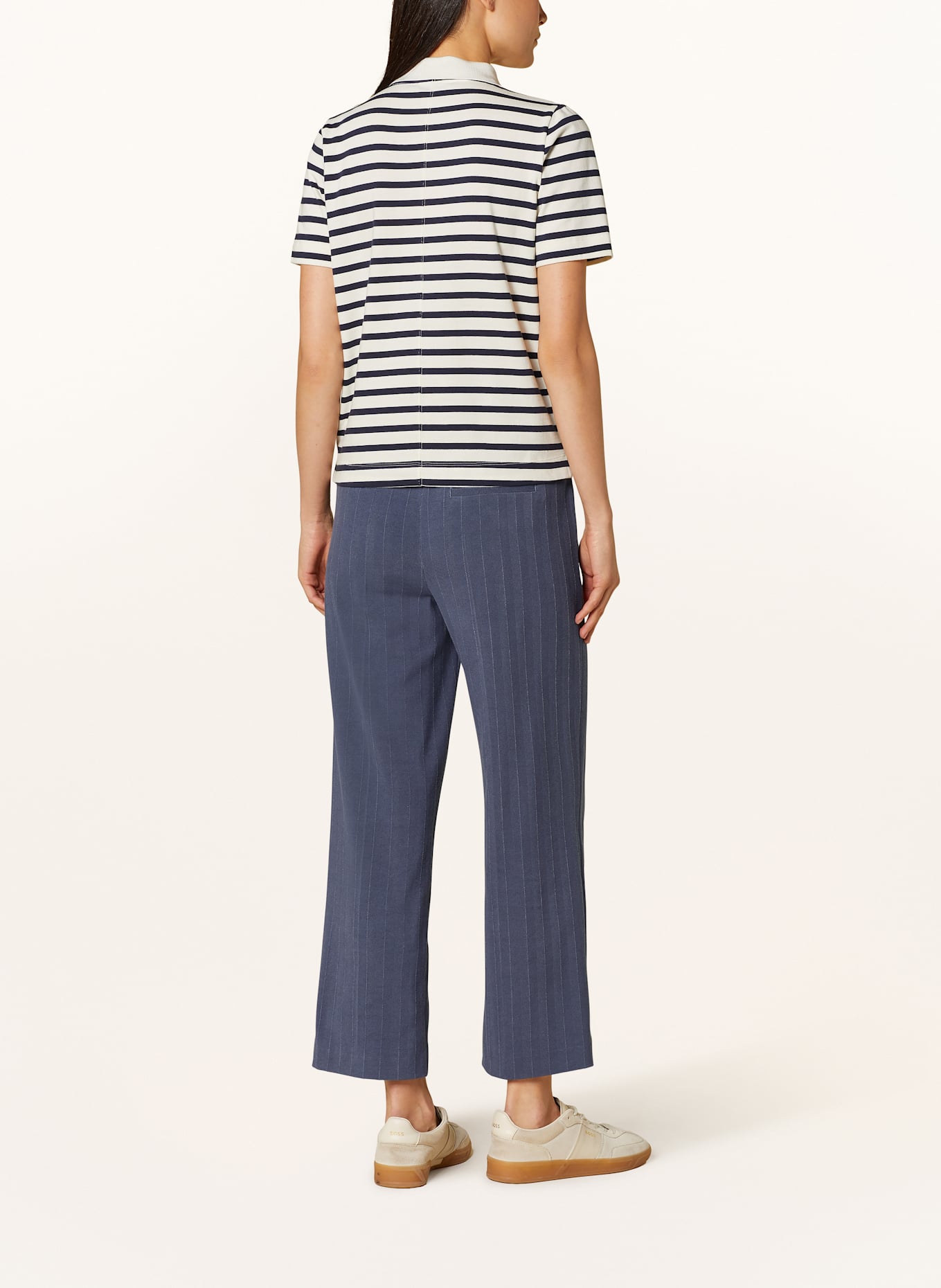 LUISA CERANO Strick-Poloshirt: ECRU / DUNKELBLAU