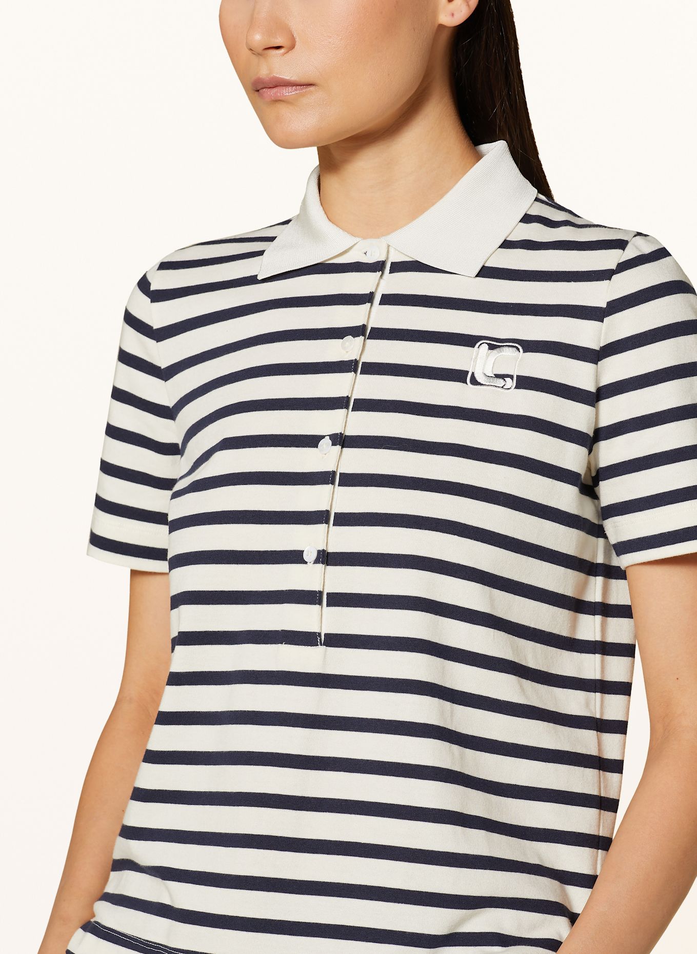 LUISA CERANO Strick-Poloshirt: ECRU / DUNKELBLAU