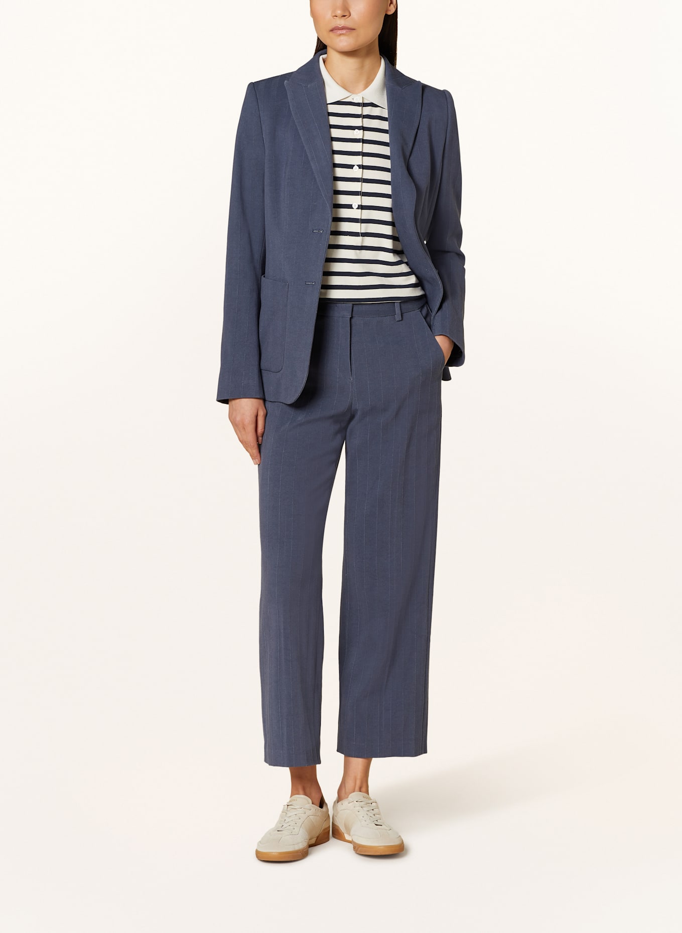 LUISA CERANO Strick-Poloshirt: ECRU / DUNKELBLAU