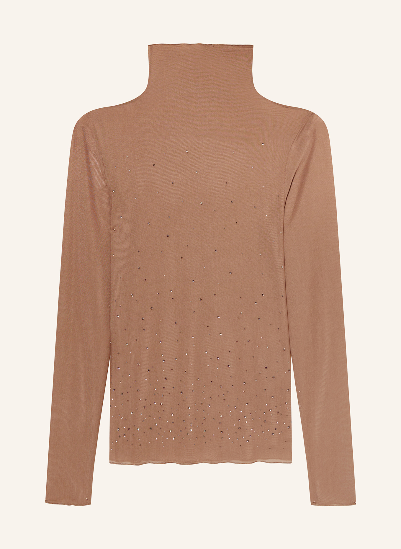 LUISA CERANO Mesh long sleeve shirt with decorative gems: BEIGE