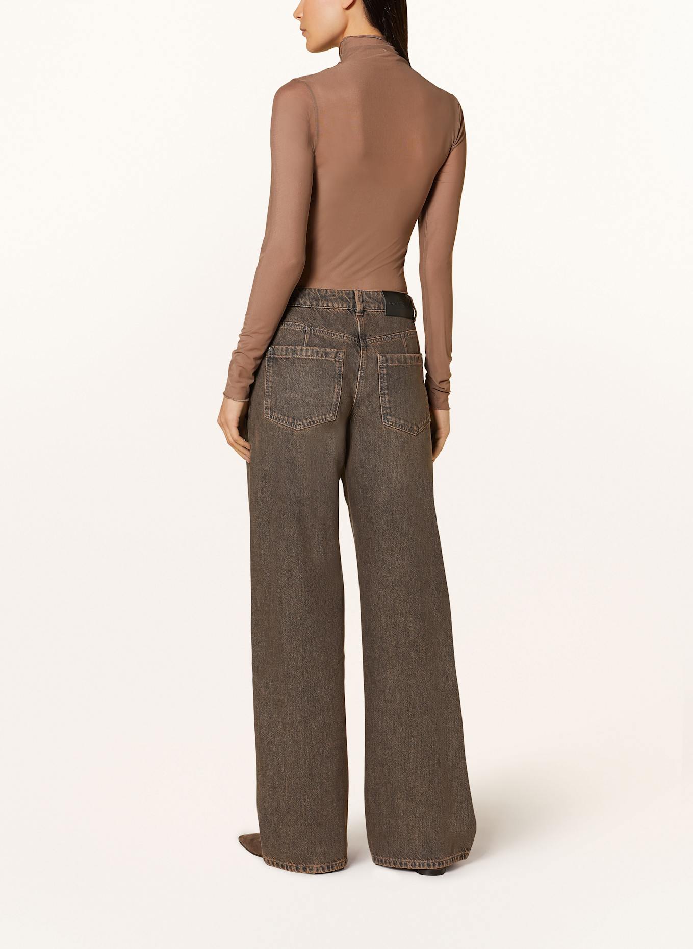 LUISA CERANO Mesh long sleeve shirt with decorative gems: BEIGE