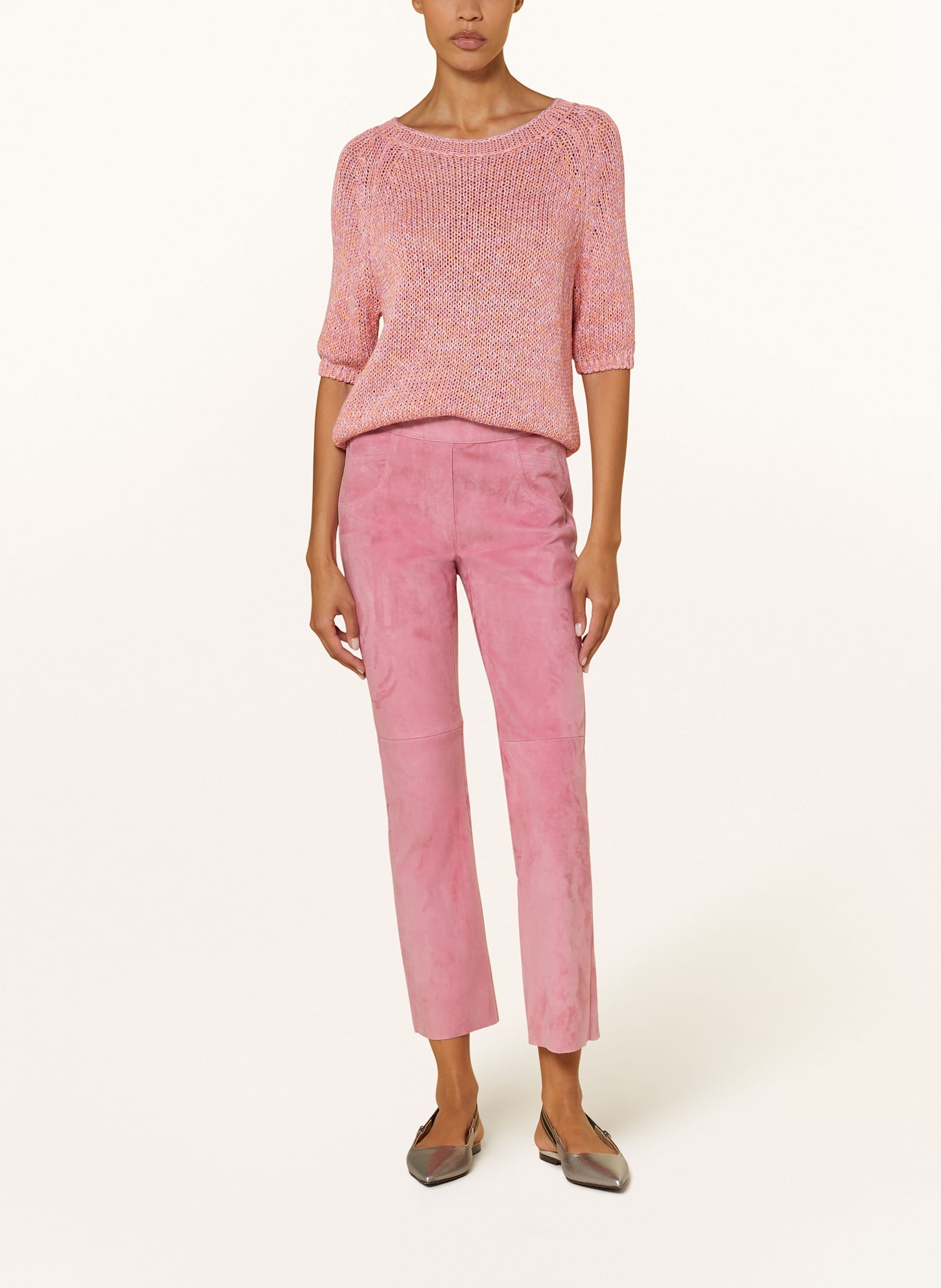 LUISA CERANO Knit shirt with linen: PINK / NEON ORANGE