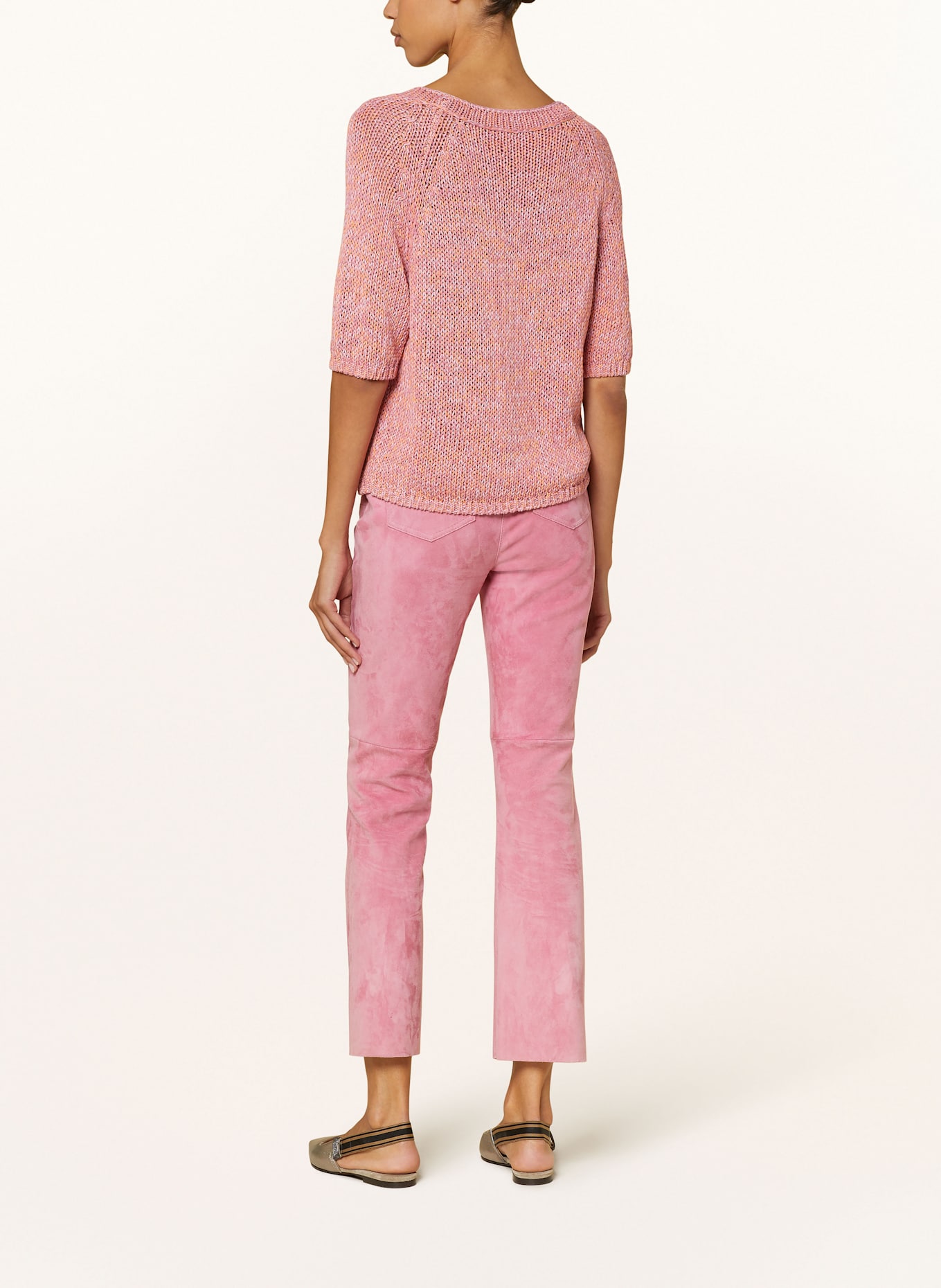 LUISA CERANO Knit shirt with linen: PINK / NEON ORANGE