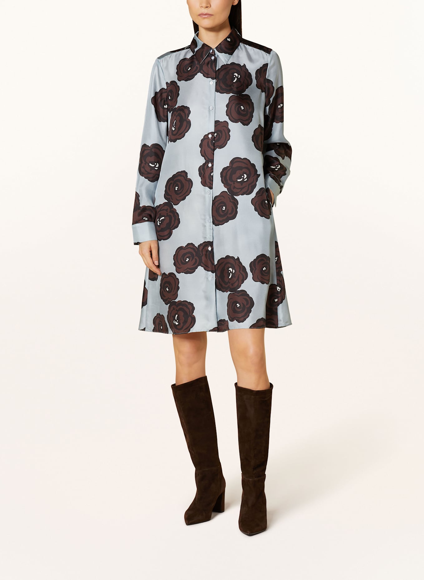 LUISA CERANO Hemdblusenkleid aus Seide: HELLBLAU / BRAUN / SCHWARZ