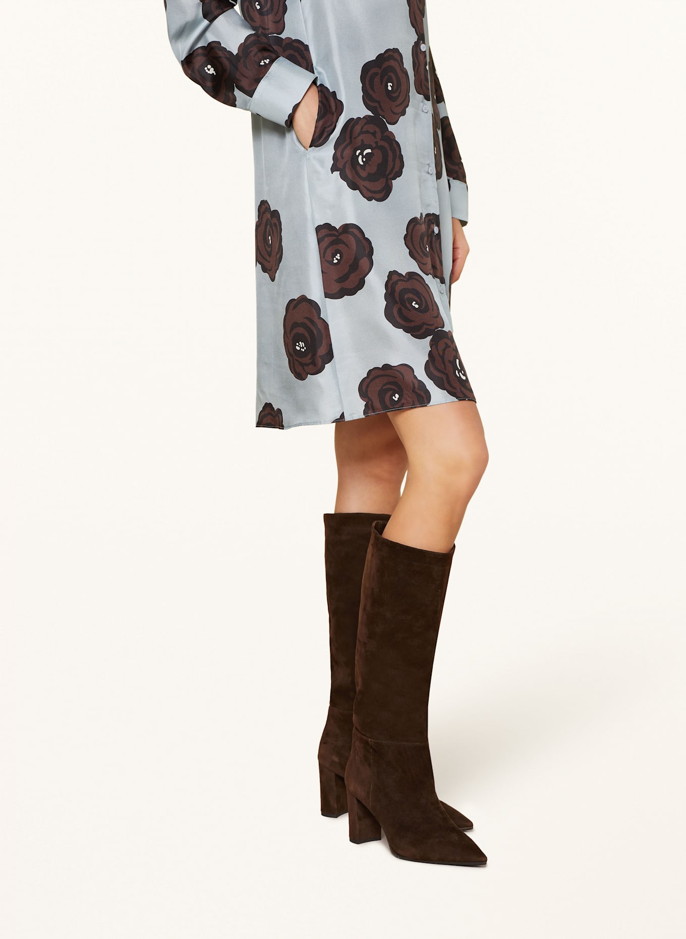 LUISA CERANO Hemdblusenkleid aus Seide: HELLBLAU / BRAUN / SCHWARZ