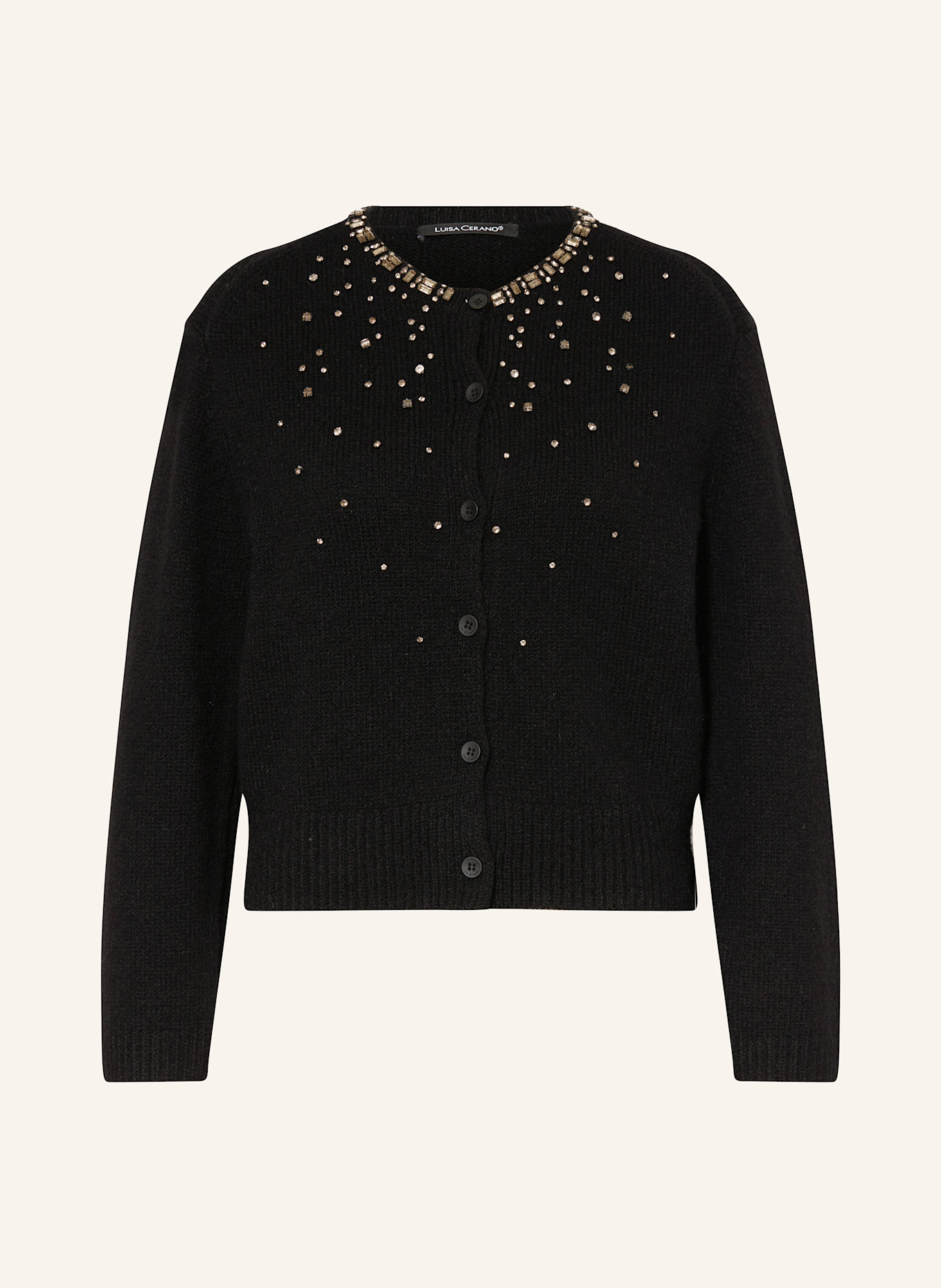 LUISA CERANO Strickjacke mit Alpaka und Schmucksteinen: SCHWARZ