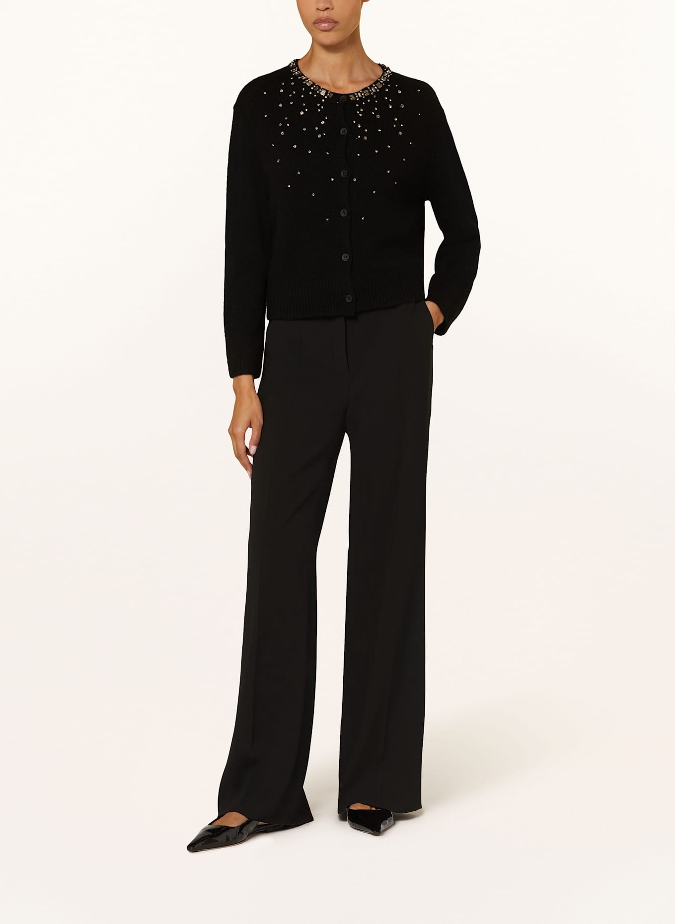 LUISA CERANO Strickjacke mit Alpaka und Schmucksteinen: SCHWARZ