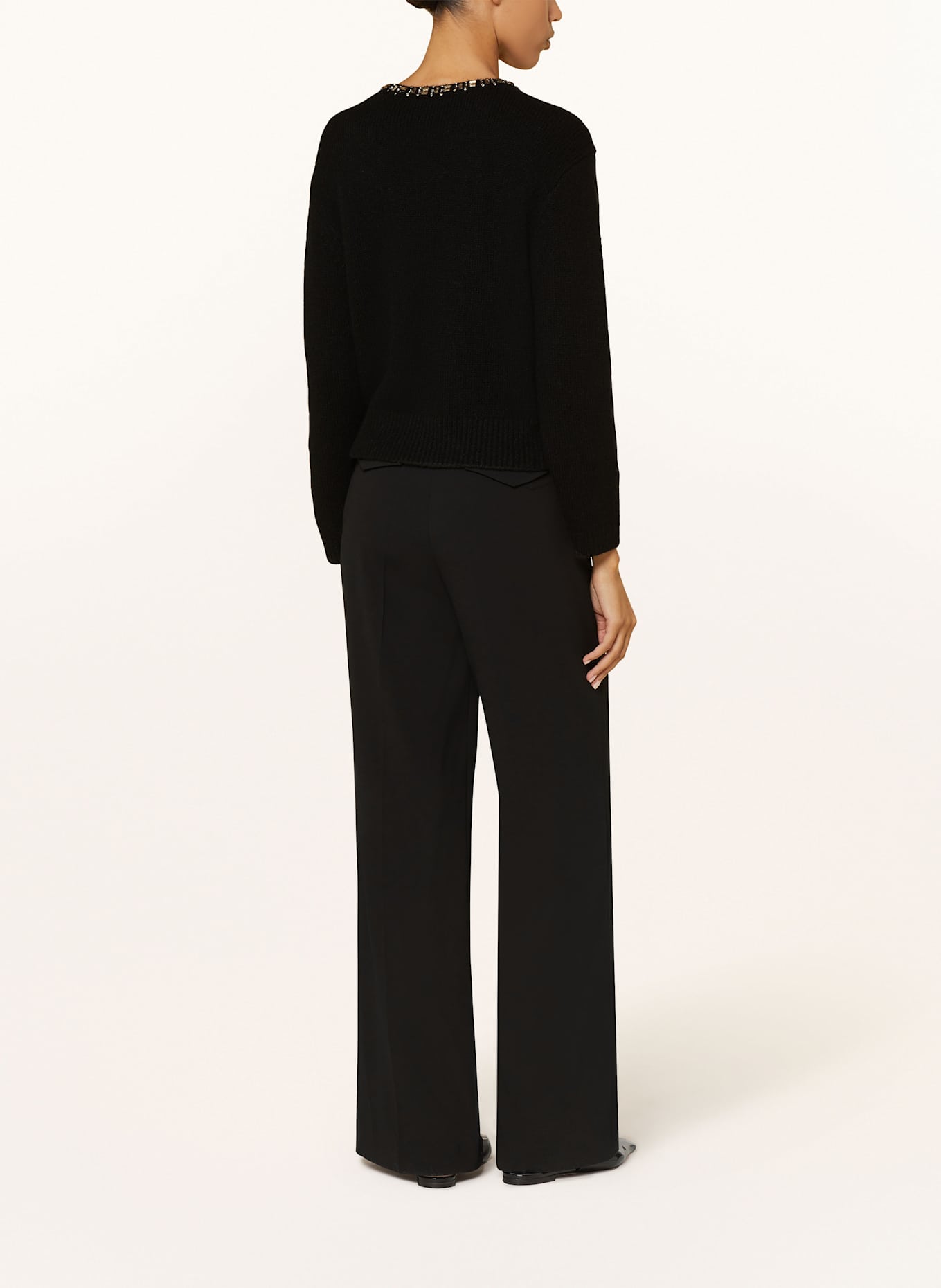 LUISA CERANO Strickjacke mit Alpaka und Schmucksteinen: SCHWARZ