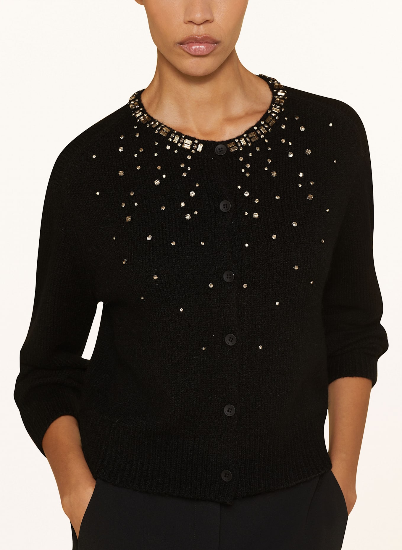 LUISA CERANO Strickjacke mit Alpaka und Schmucksteinen: SCHWARZ