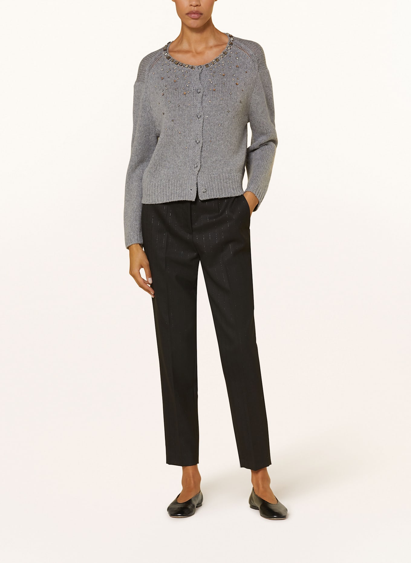 LUISA CERANO Cardigan with alpaca and decorative gems: GRAY