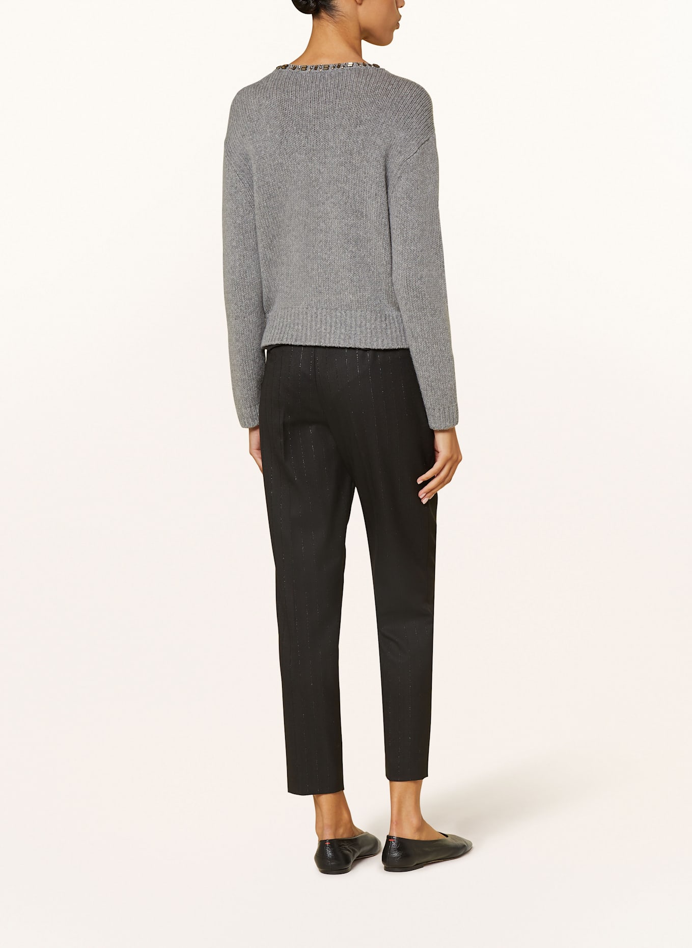 LUISA CERANO Cardigan with alpaca and decorative gems: GRAY