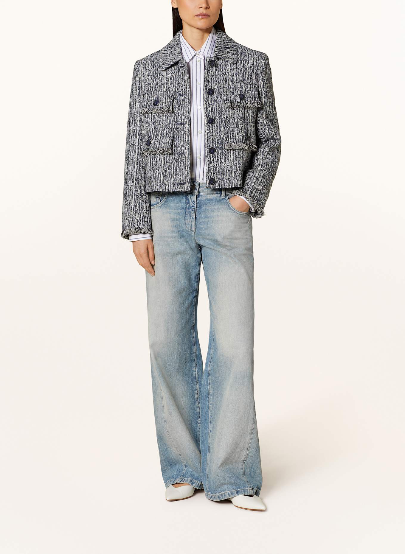 LUISA CERANO Kastenjacke aus Tweed: DUNKELBLAU/ WEISS