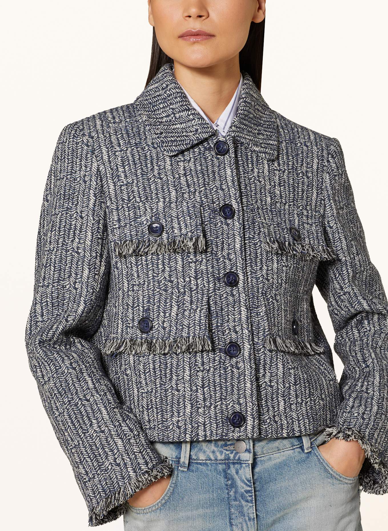 LUISA CERANO Kastenjacke aus Tweed: DUNKELBLAU/ WEISS
