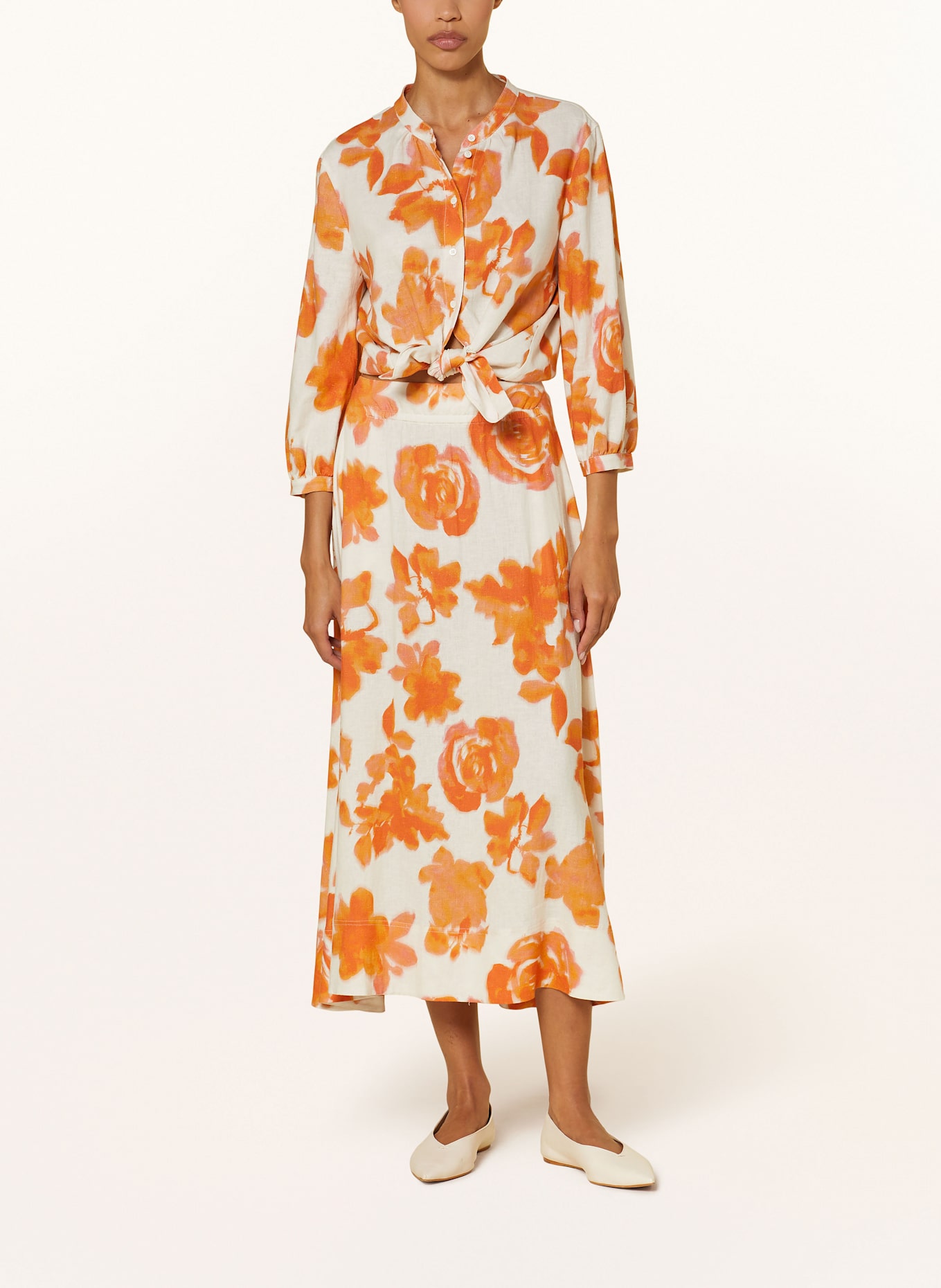 LUISA CERANO Koszula z dodatkiem lnu i rękawami 3/4: ECRU / POMARAŃCZOWY