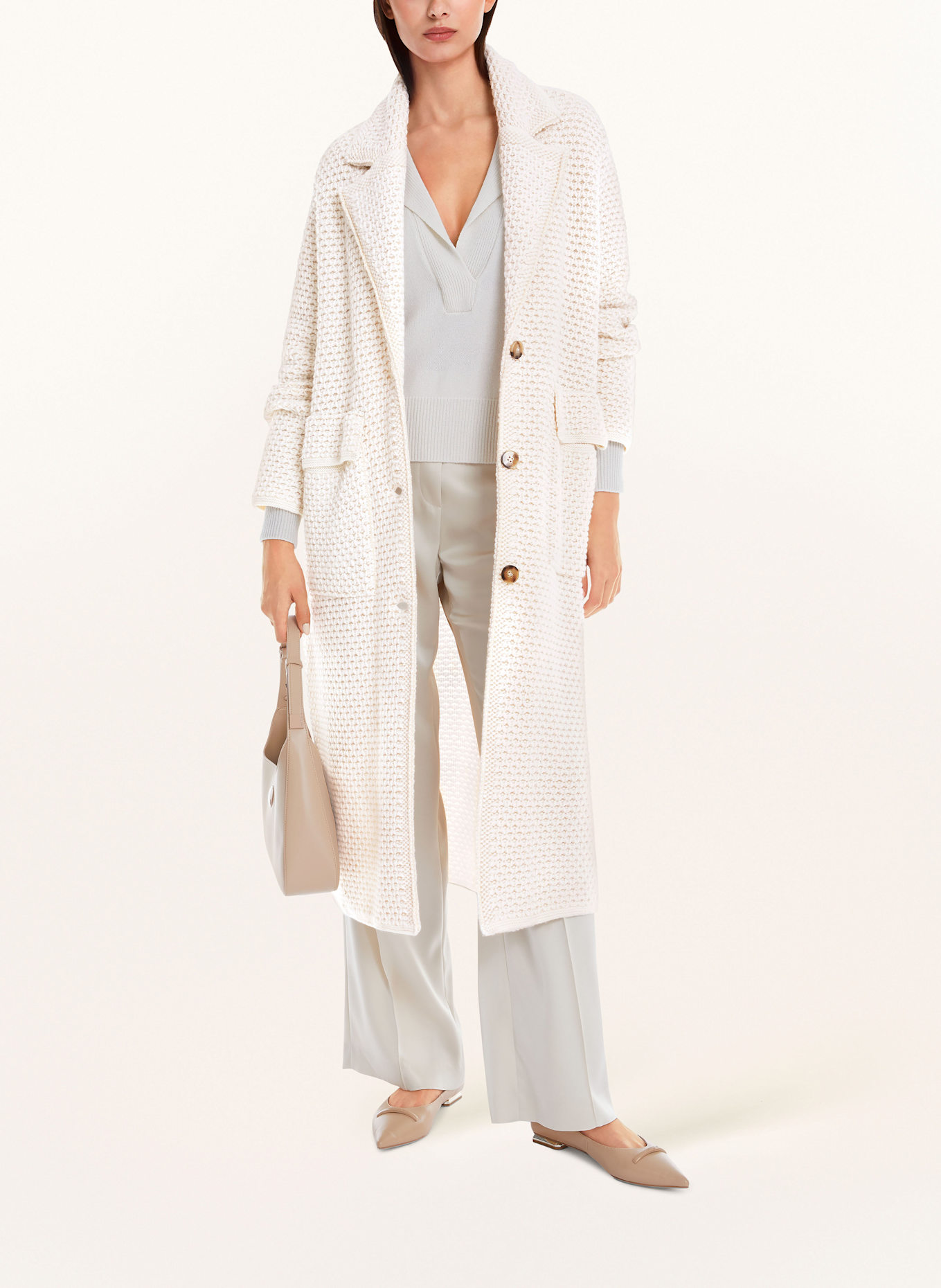 MARC CAIN Strickmantel mit Cashmere: ECRU