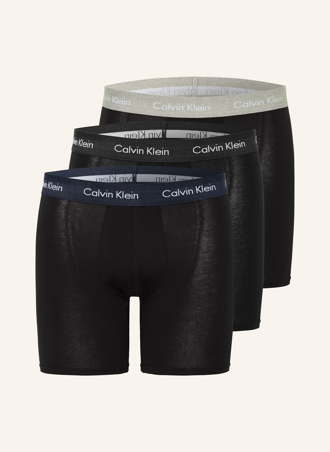 Calvin Klein 3er-Pack Boxershorts COTTON STRETCH: SCHWARZ / DUNKELBLAU / GRAU