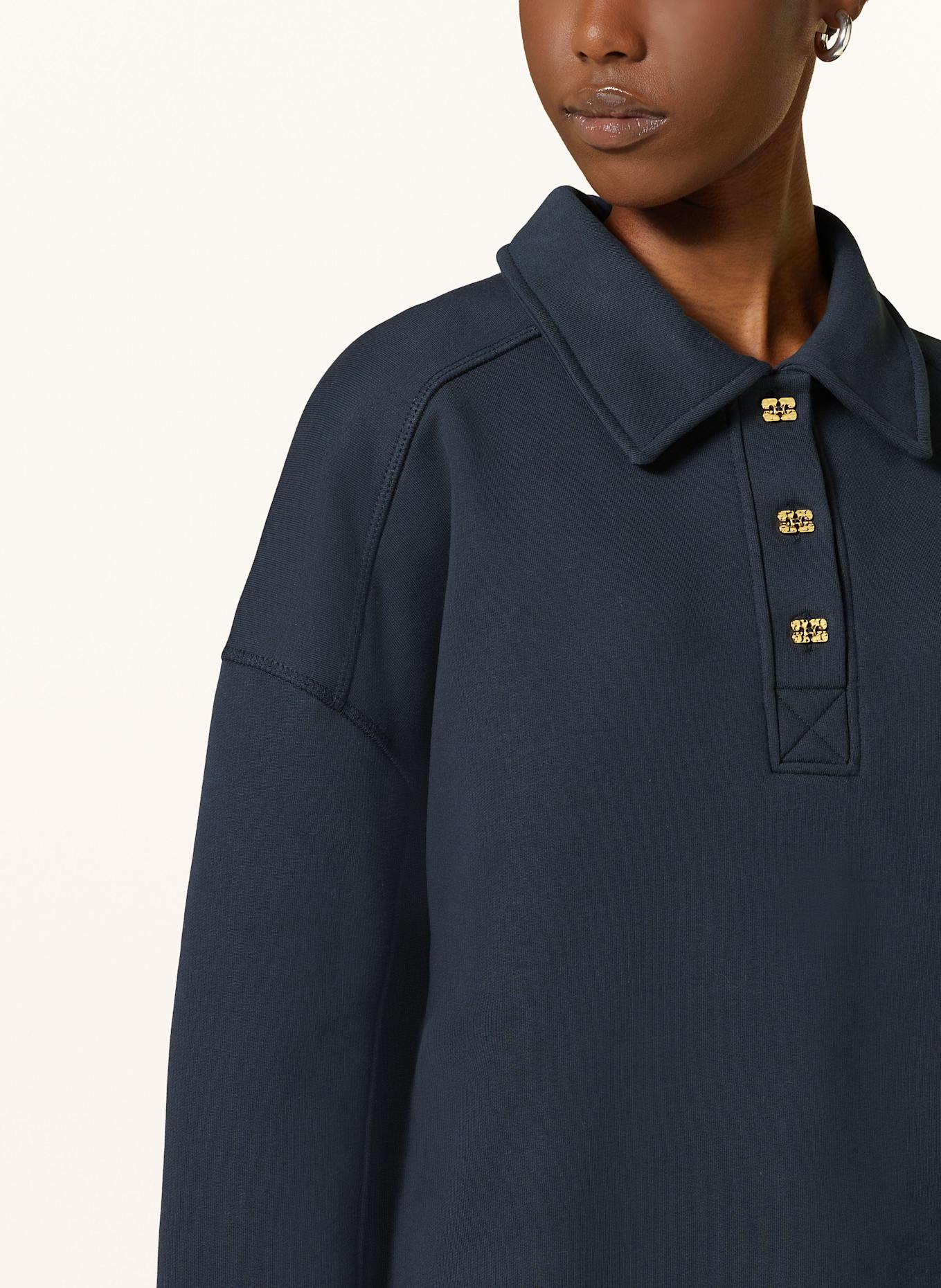 GANNI Sweat-Poloshirt: DUNKELBLAU