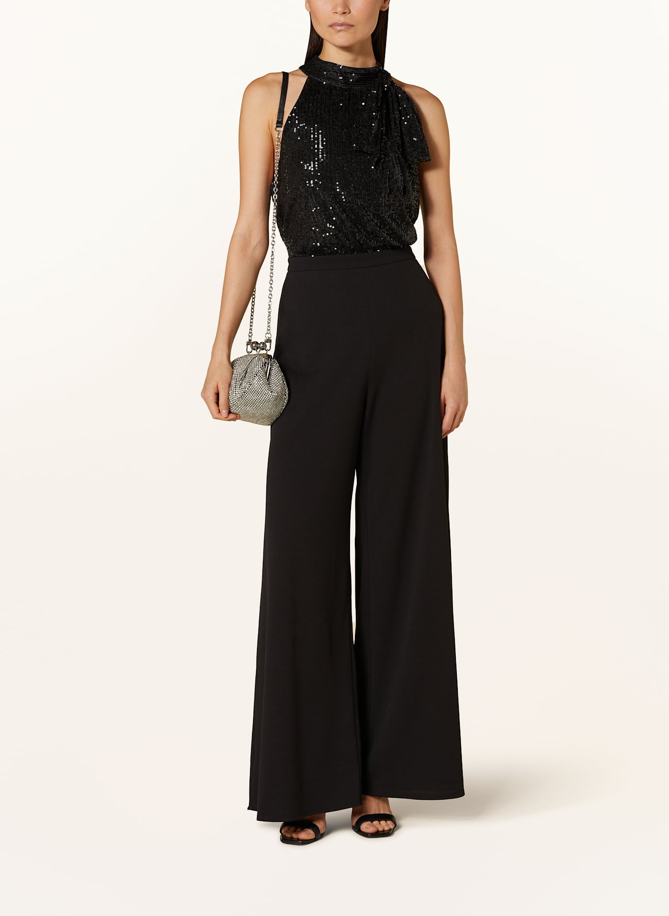 SWING Jumpsuit mit abnehmbarer Schluppe und Pailletten: SCHWARZ