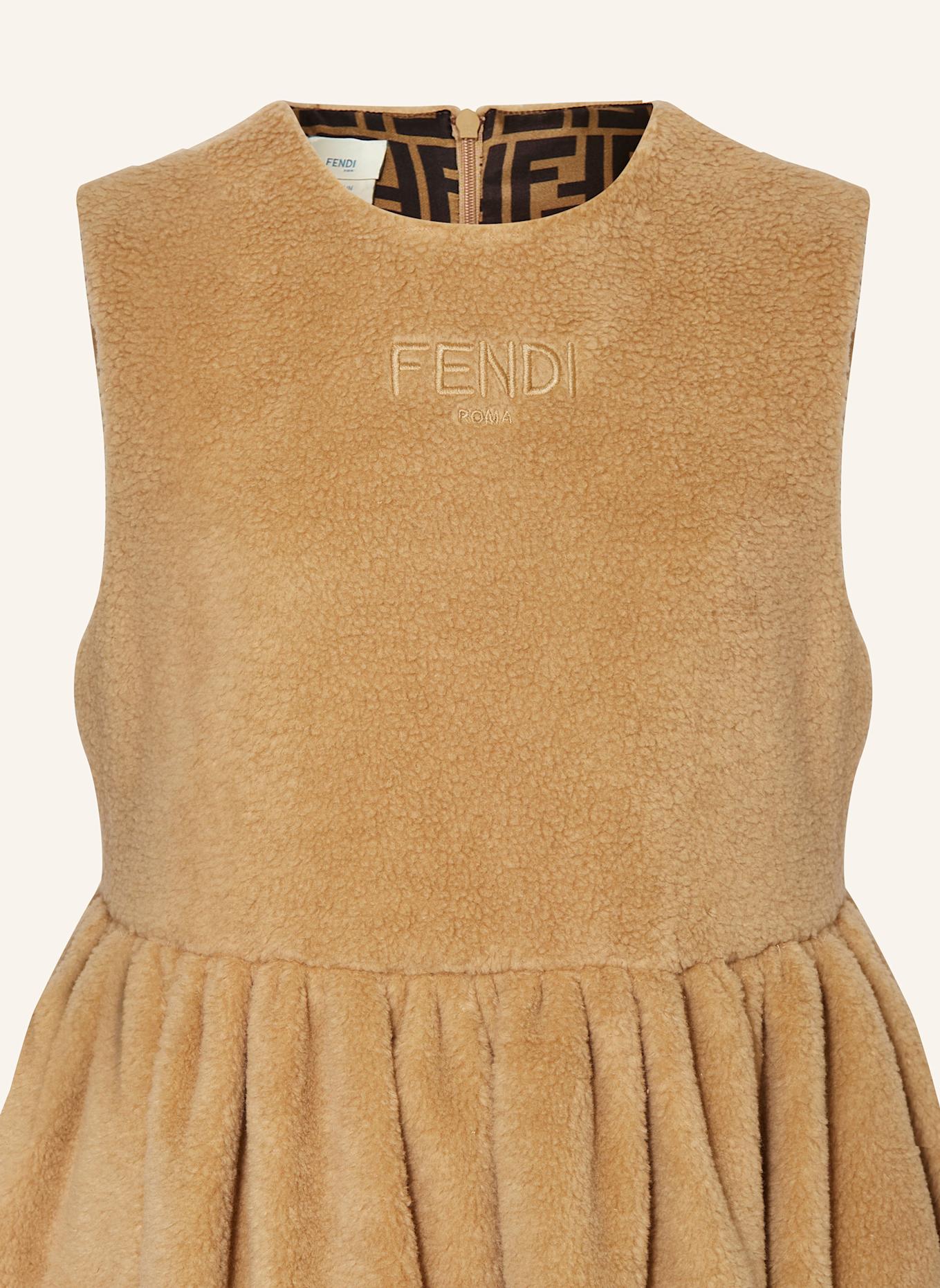 FENDI Kleid mit Teddyfell: CAMEL