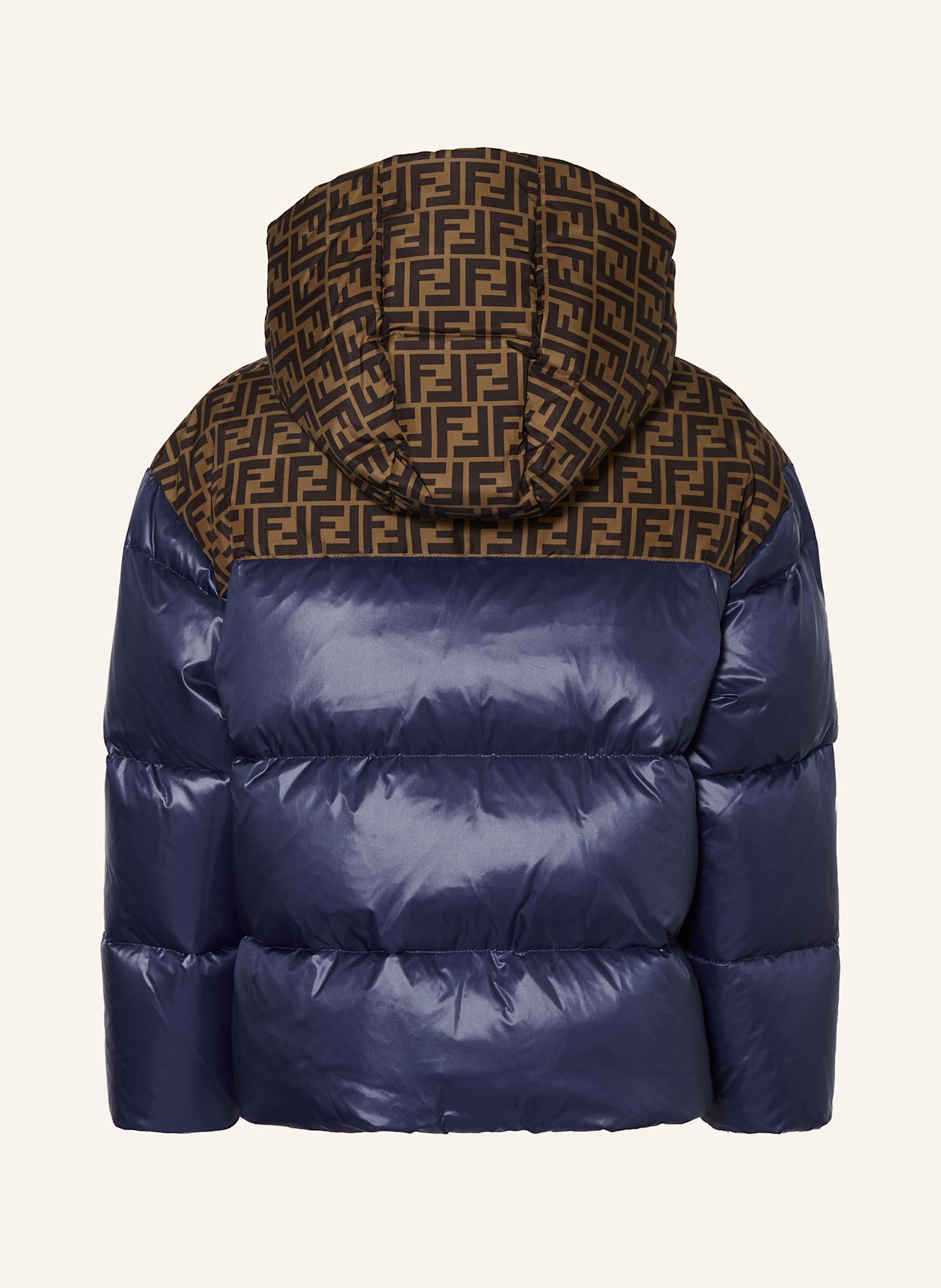 FENDI Down jacket with removable hood: DARK BLUE / DARK BROWN