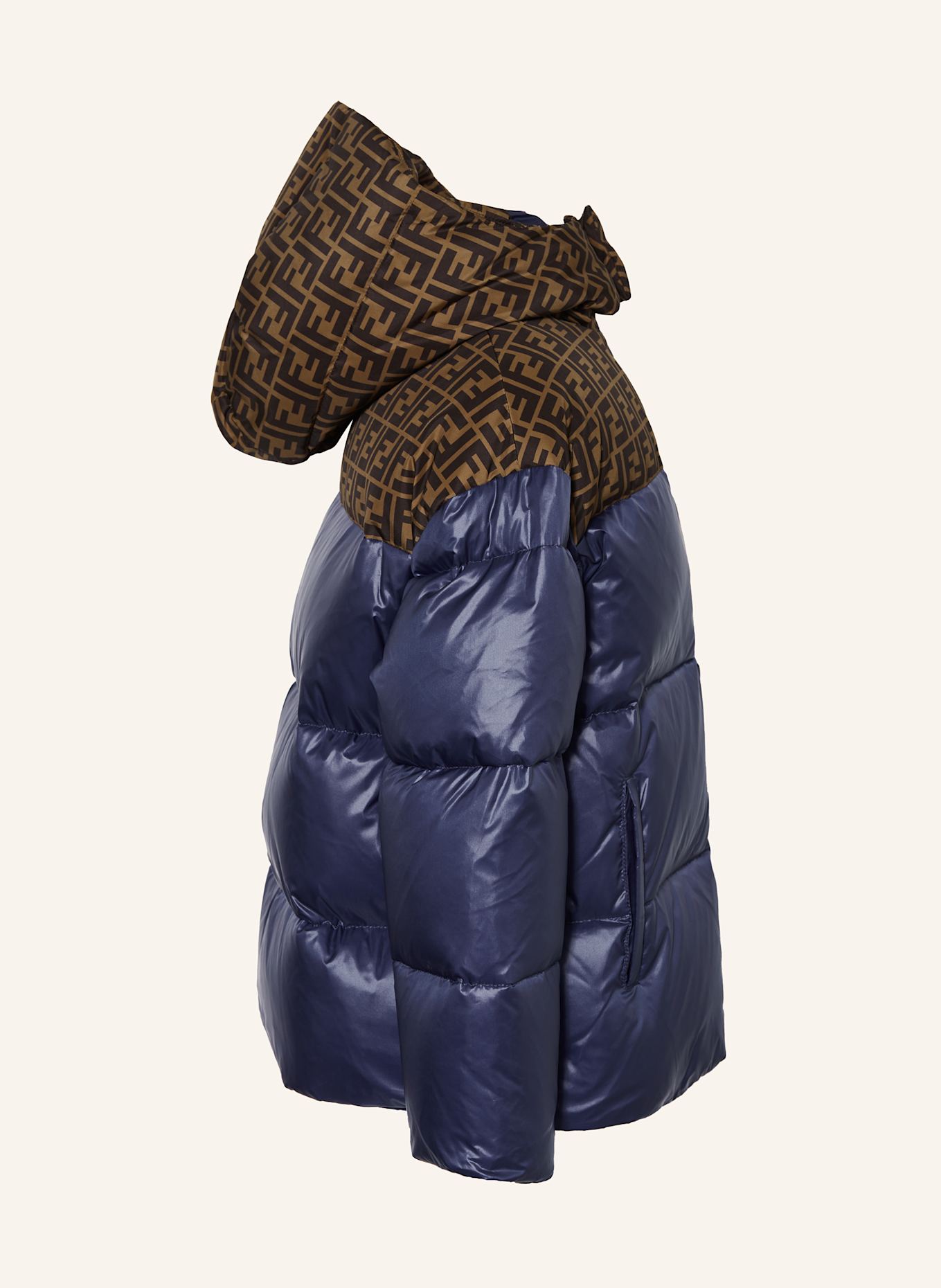 FENDI Down jacket with removable hood: DARK BLUE / DARK BROWN