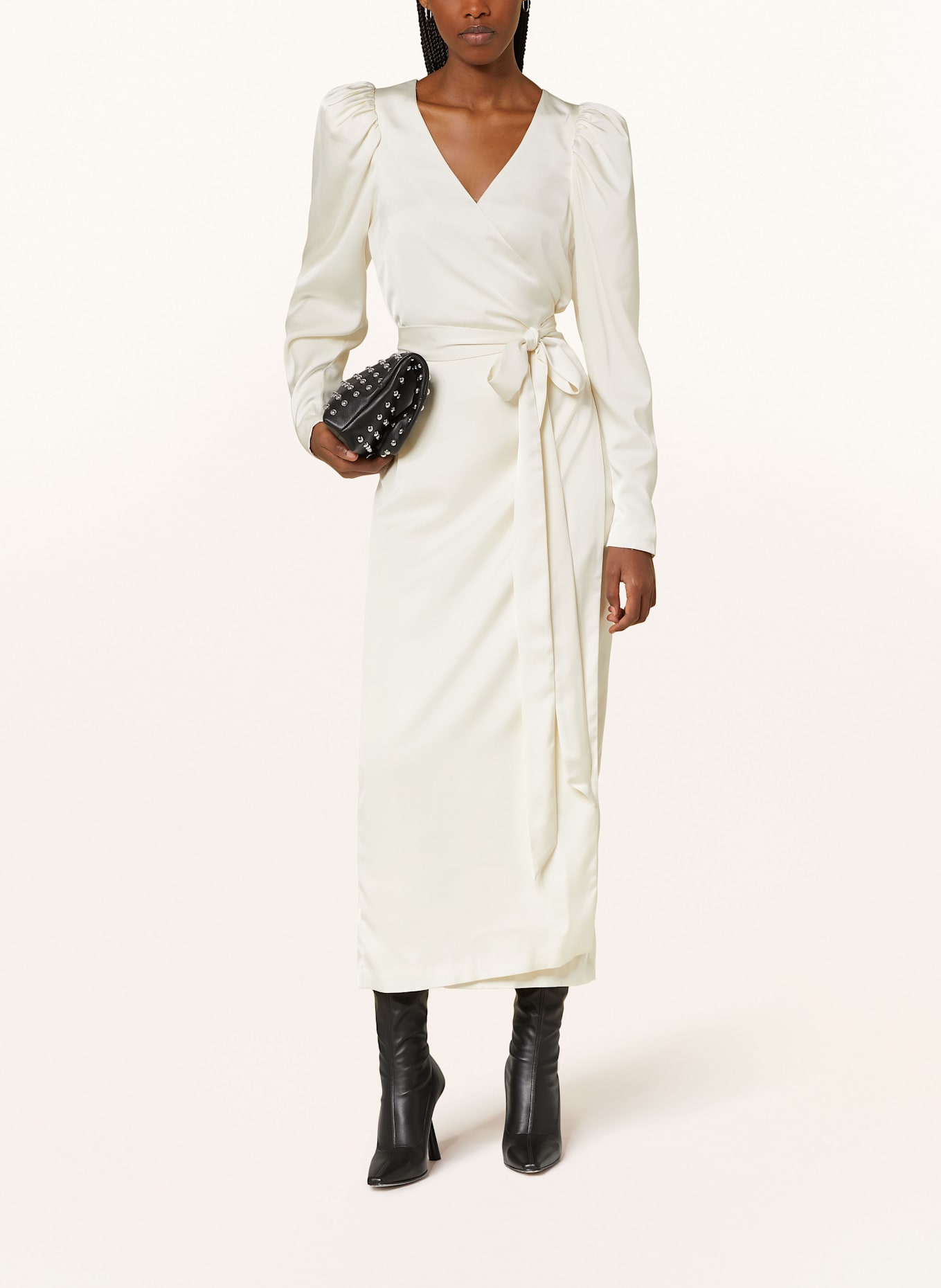 ROTATE Wrap dress in satin: ECRU