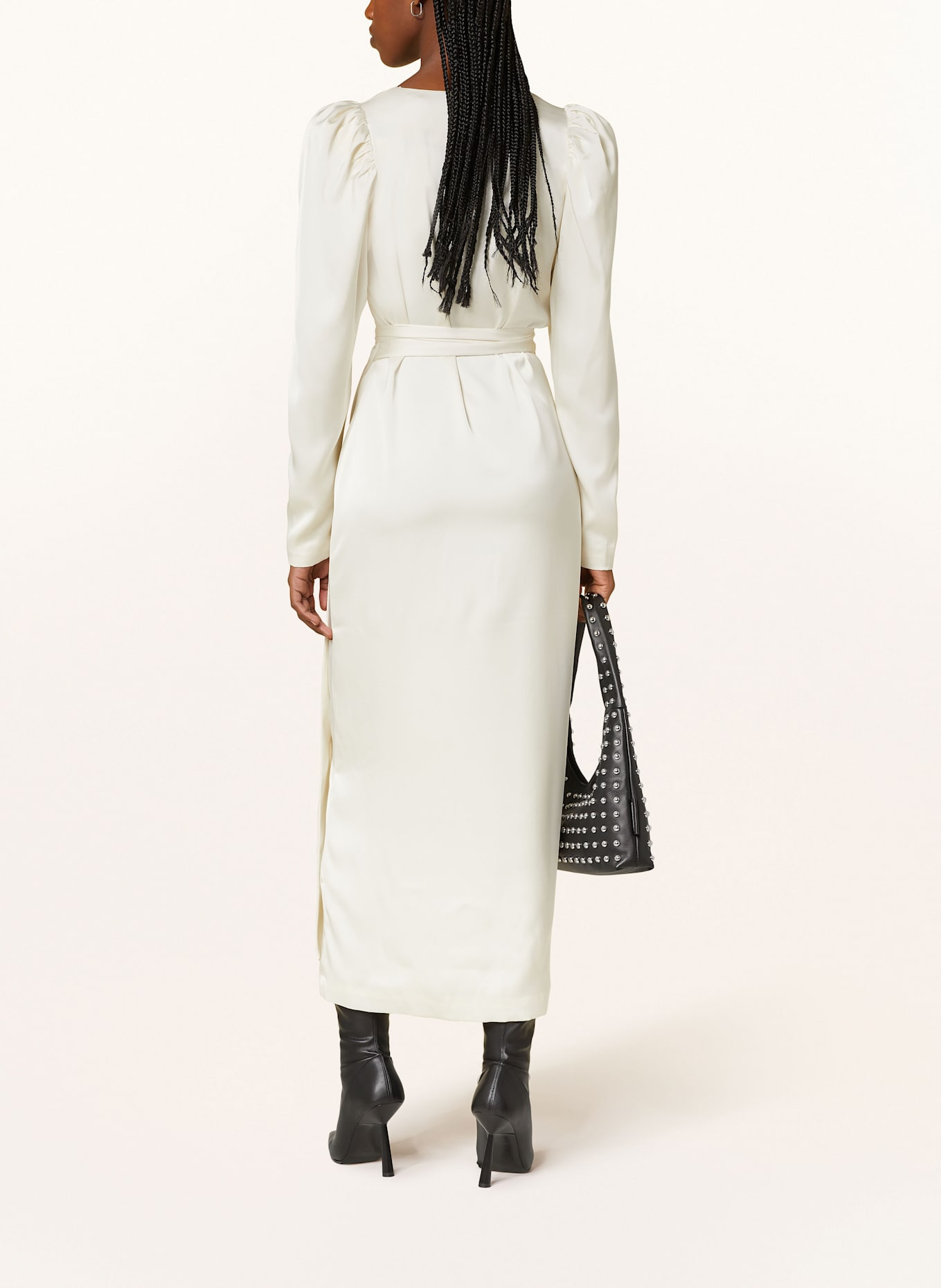 ROTATE Wrap dress in satin: ECRU