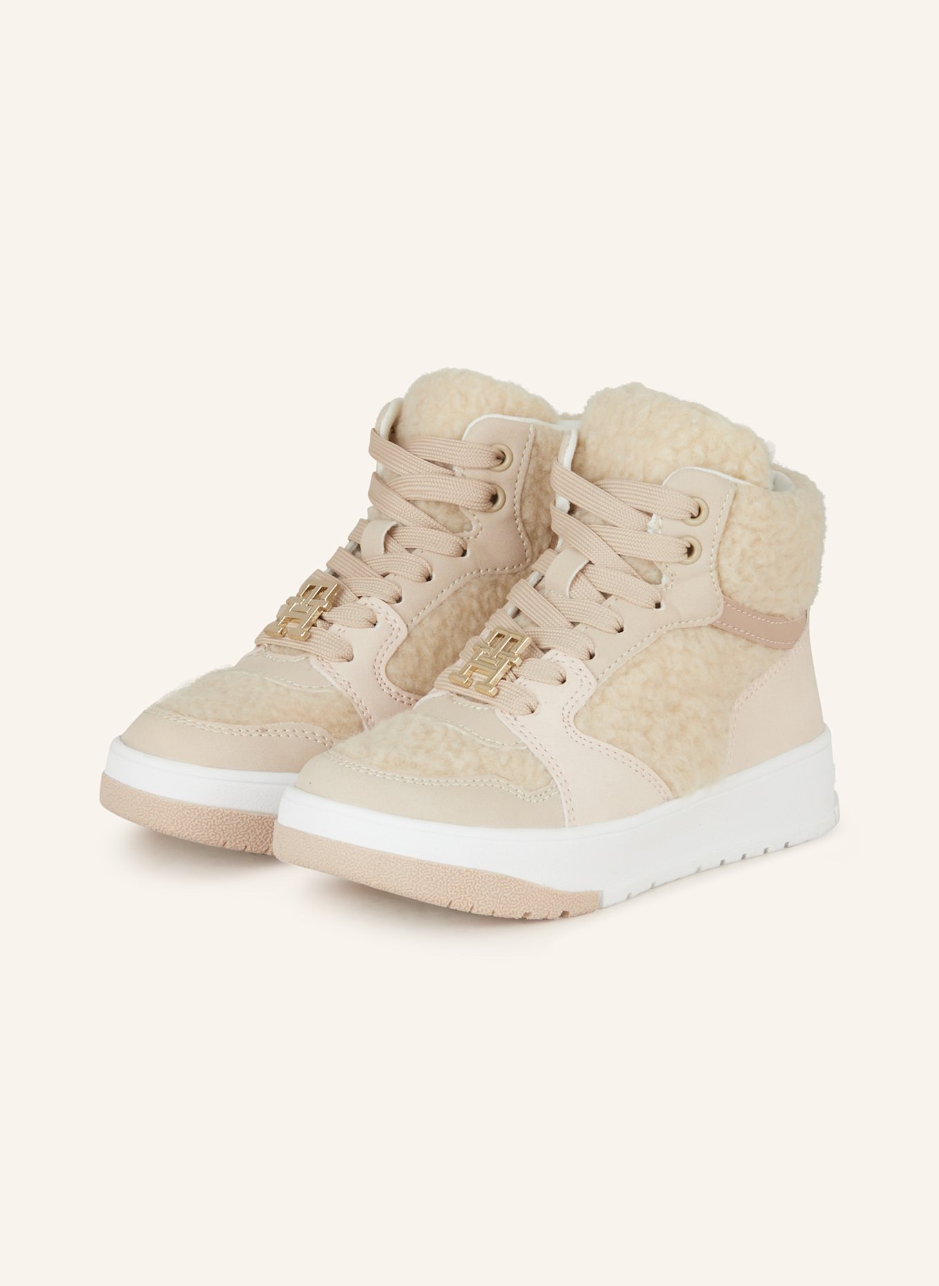 TOMMY HILFIGER Wysokie sneakersy z pluszowym materiałem, Kolor: BEŻOWY/ CIELISTY (Obrazek 1)