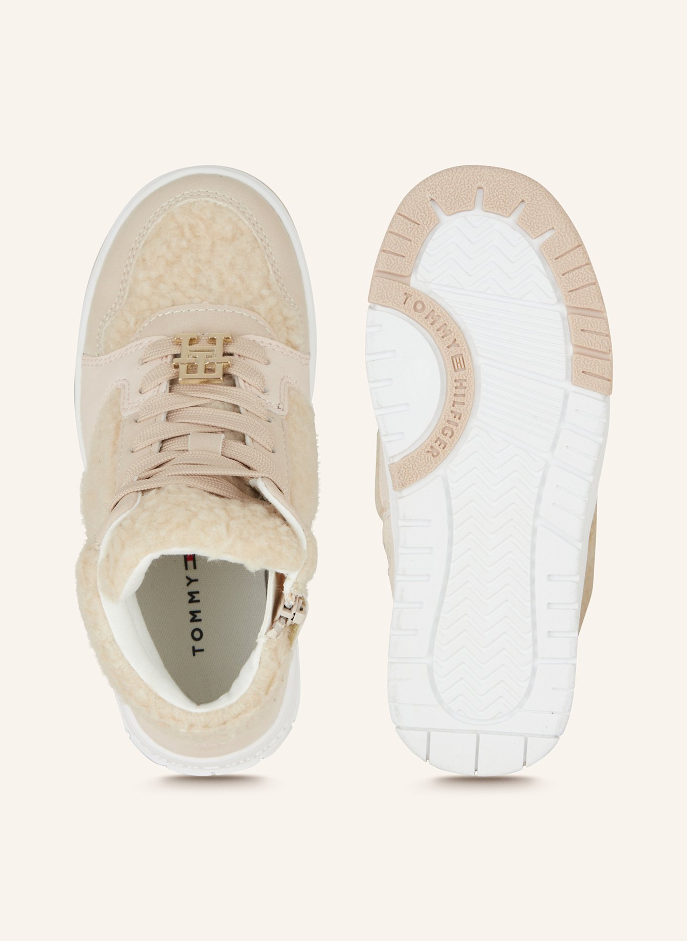 TOMMY HILFIGER Wysokie sneakersy z pluszowym materiałem, Kolor: BEŻOWY/ CIELISTY (Obrazek 6)