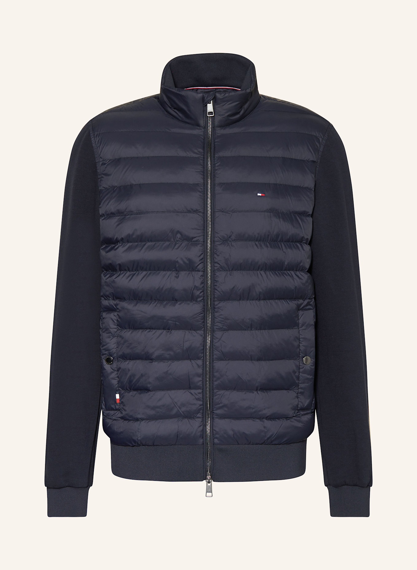 TOMMY HILFIGER Steppjacke im Materialmix: DUNKELBLAU
