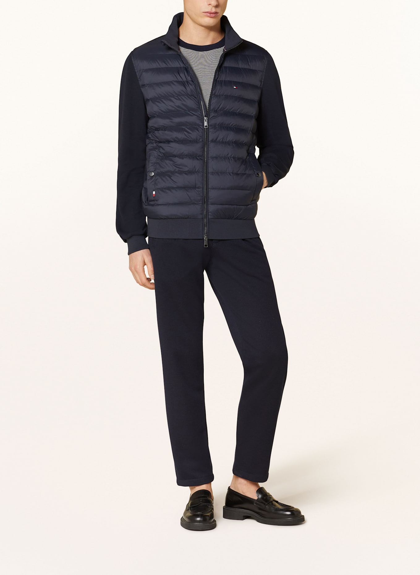 TOMMY HILFIGER Steppjacke im Materialmix: DUNKELBLAU