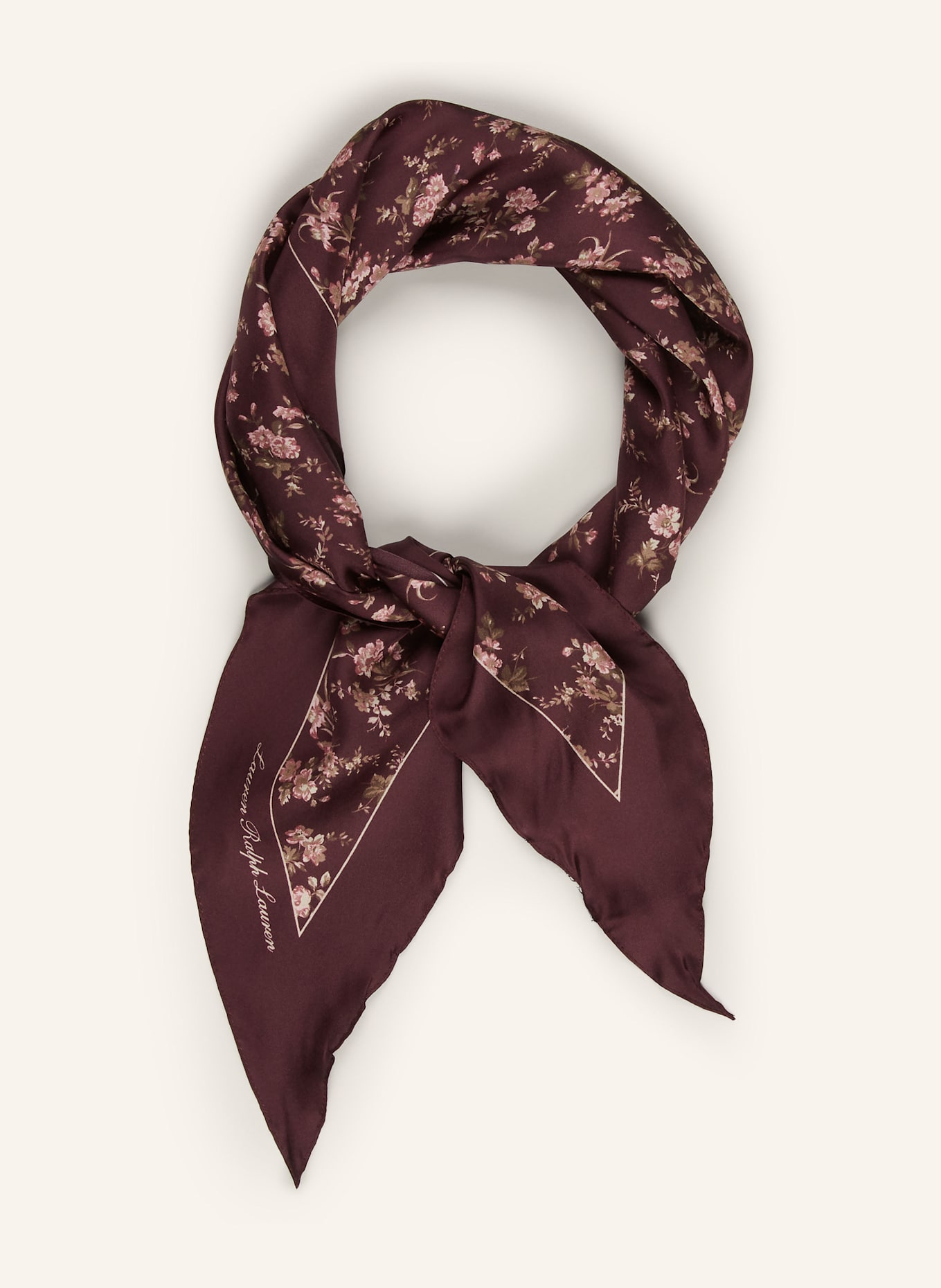 LAUREN RALPH LAUREN Silk scarf in dark red khaki olive